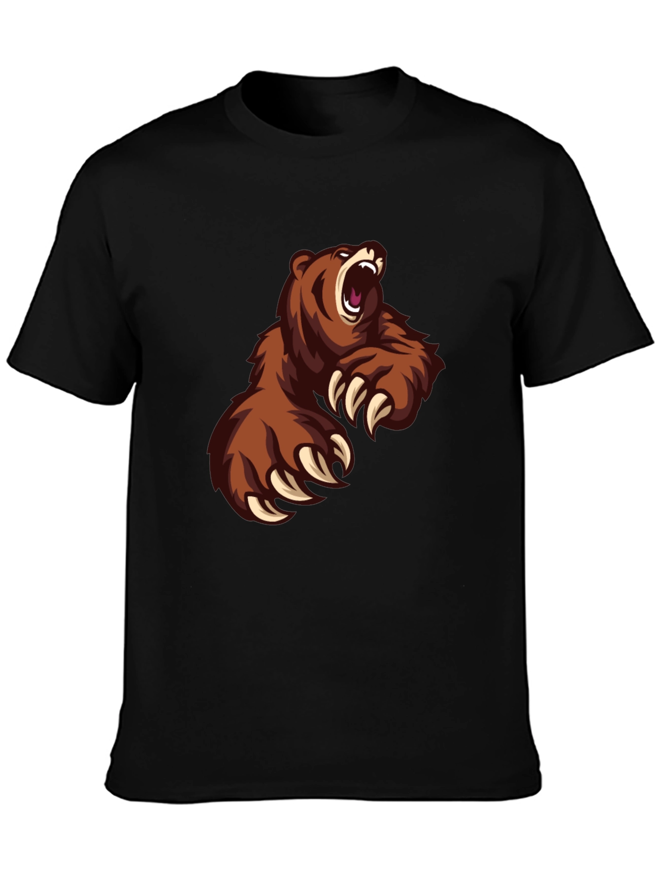 Mens Black T-Shirt with Roaring Bear Graphic