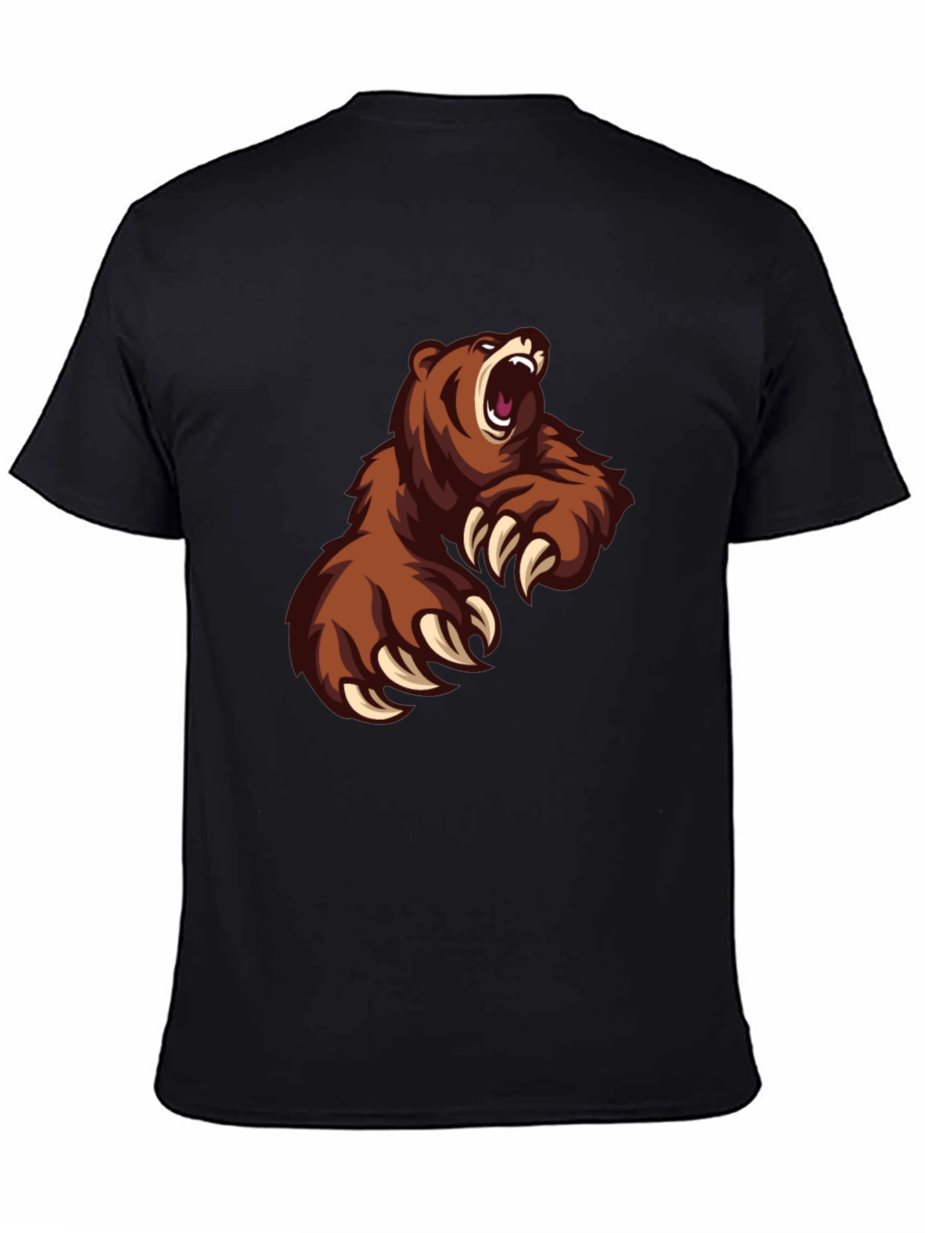 Mens Black T-Shirt with Roaring Bear Graphic