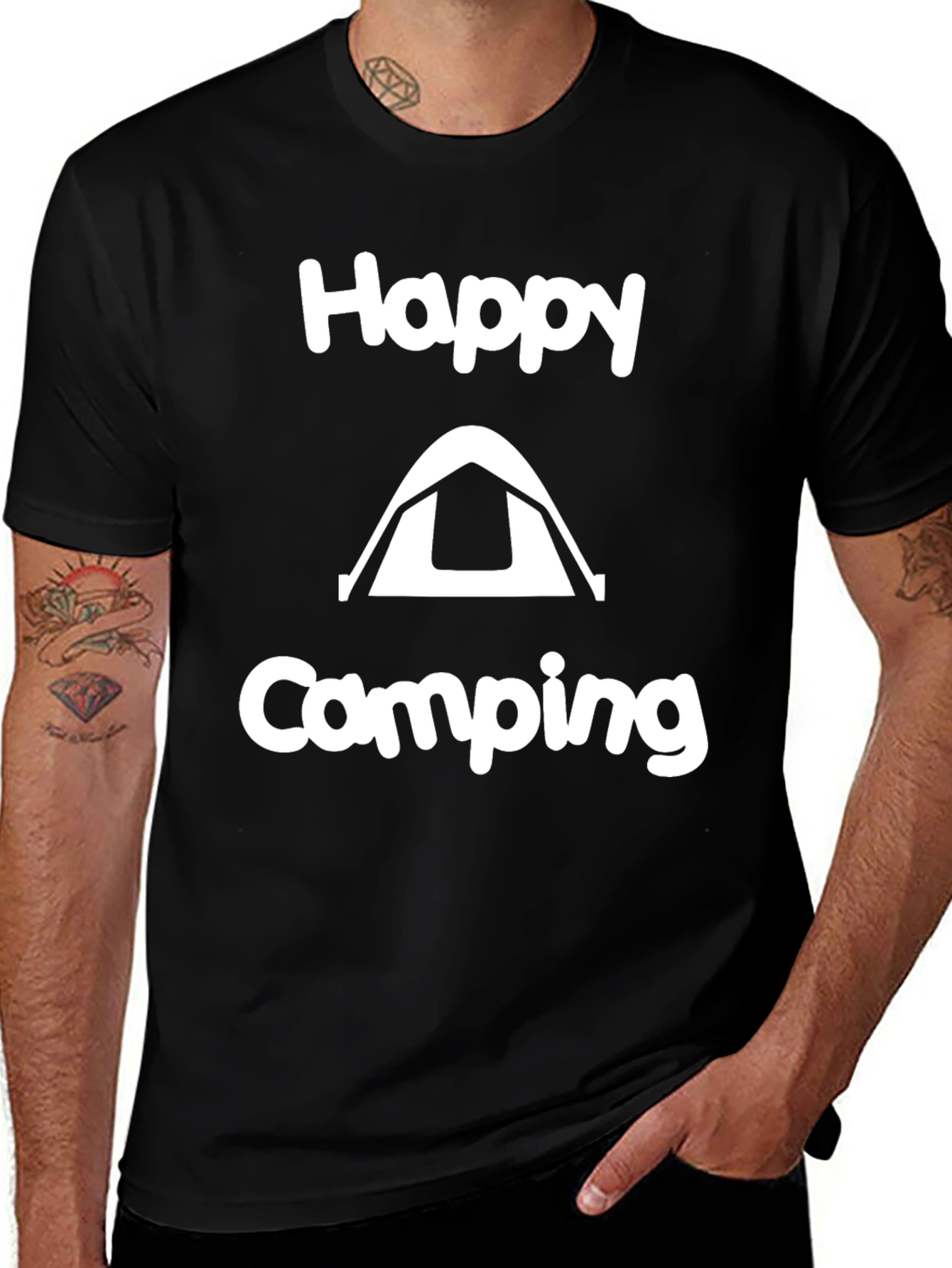 Happy Camping Black Graphic T-Shirt