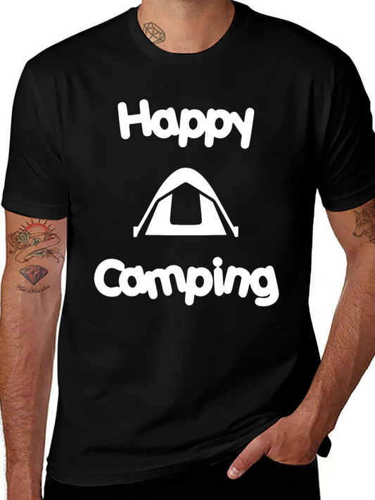 Happy Camping Black Graphic T-Shirt