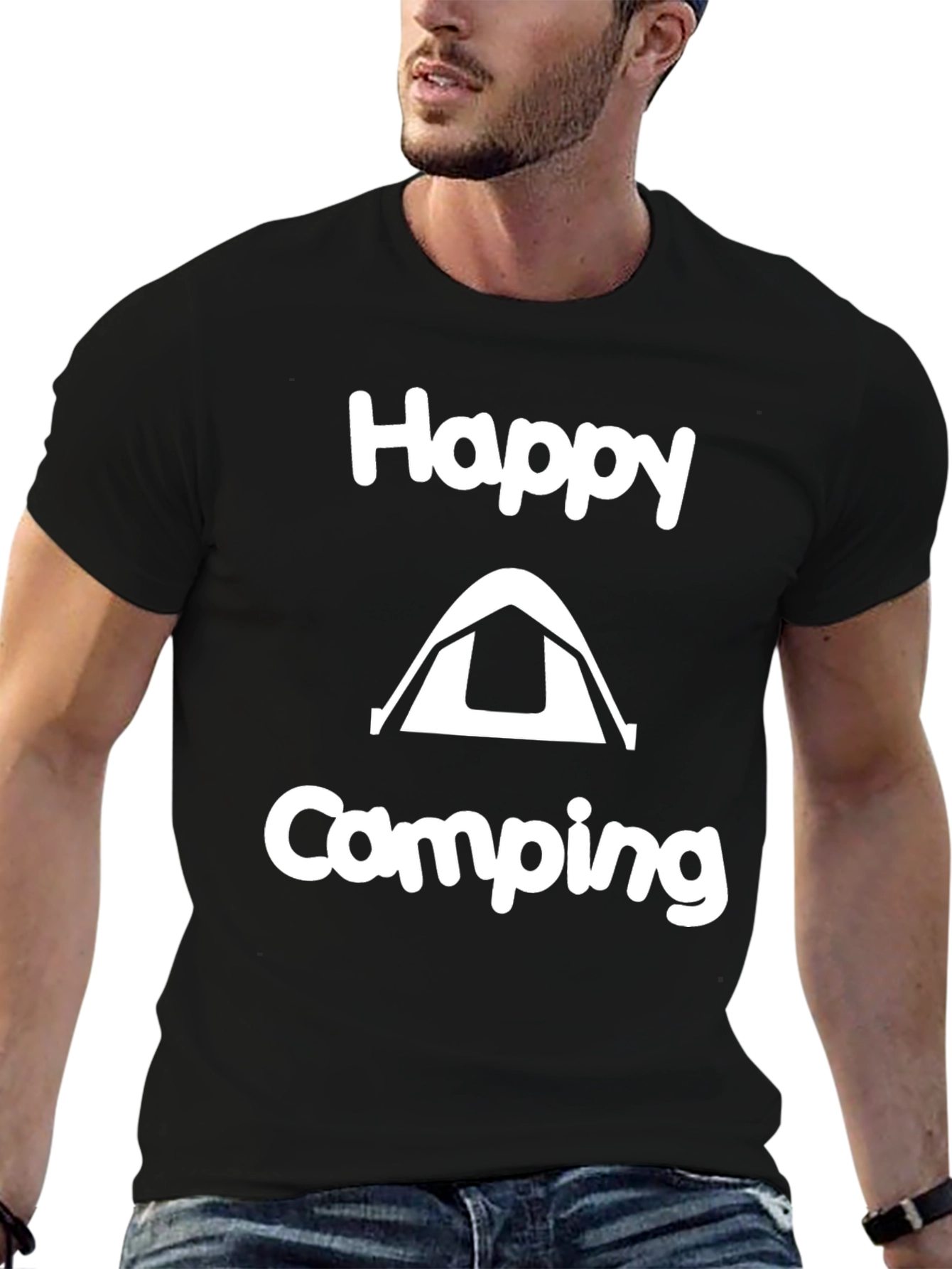 Happy Camping Black Graphic T-Shirt