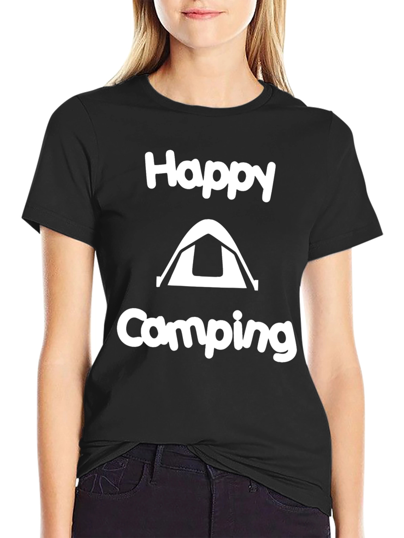 Happy Camping Black Graphic T-Shirt