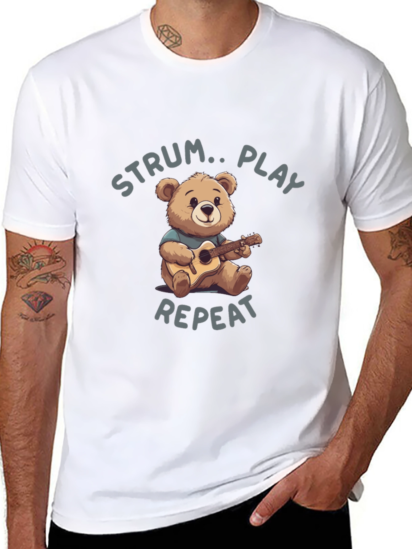 Strum Play Repeat Bear Graphic T-Shirt