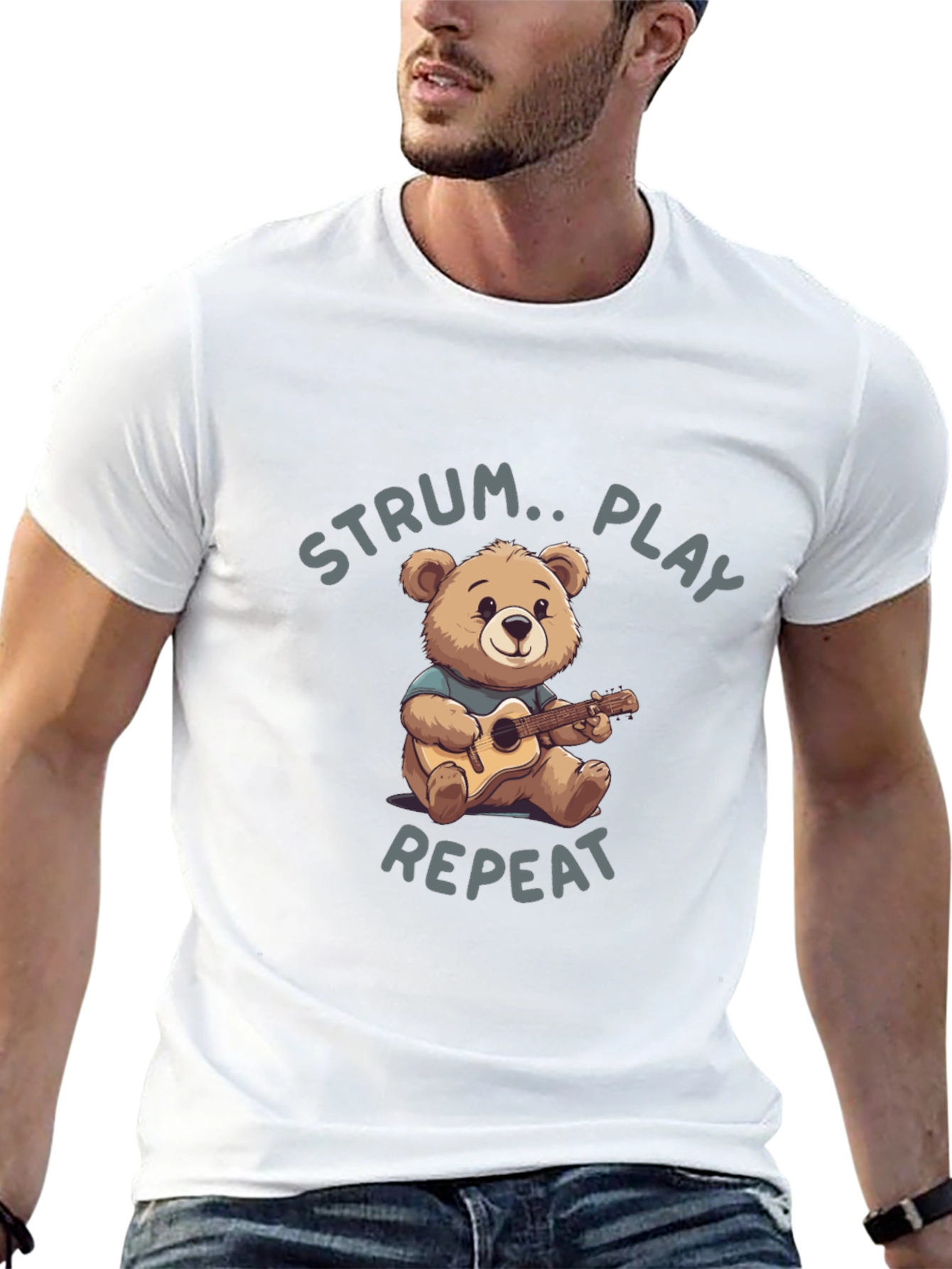 Strum Play Repeat Bear Graphic T-Shirt