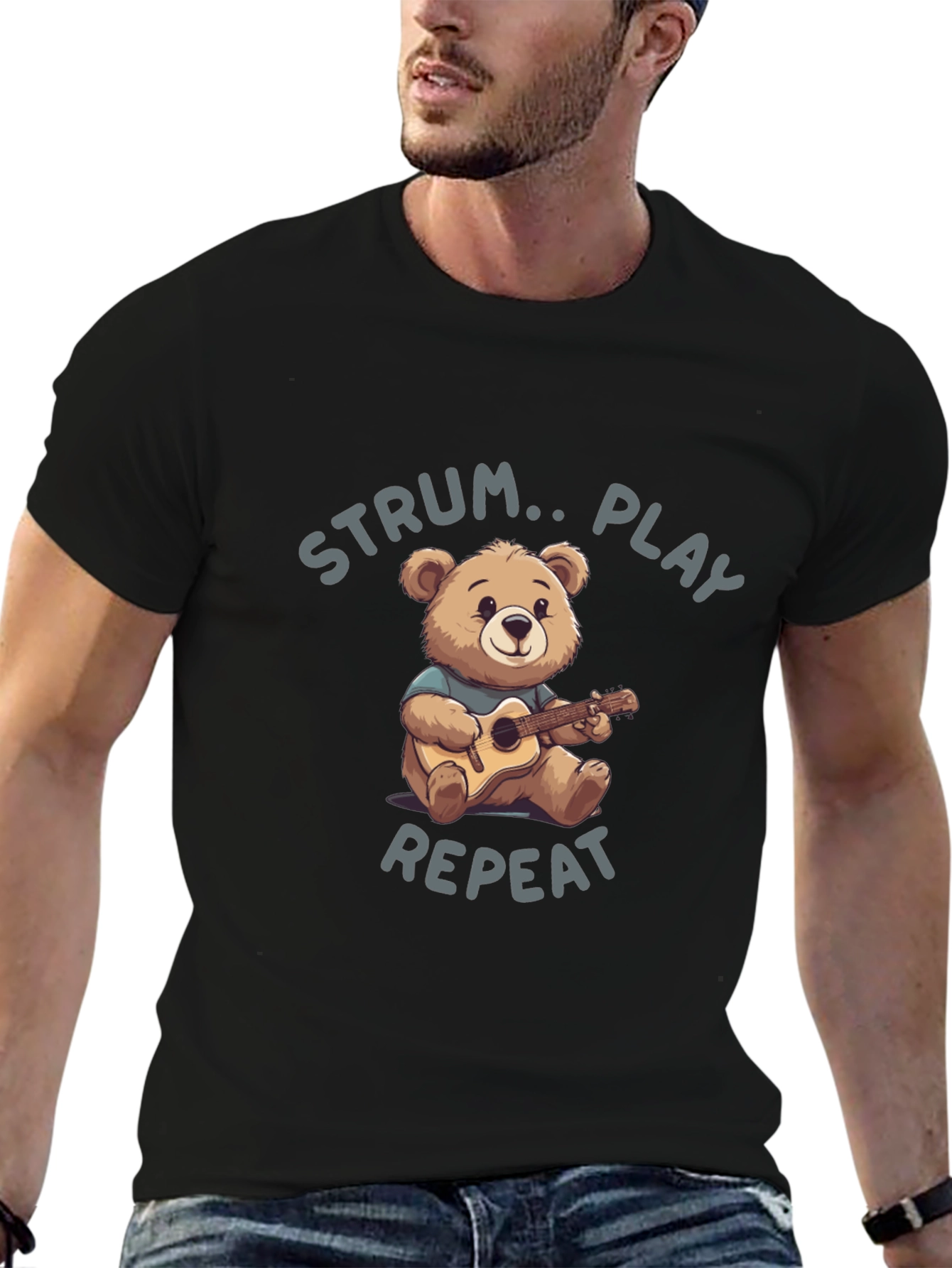 Strum Play Repeat Bear Graphic T-Shirt