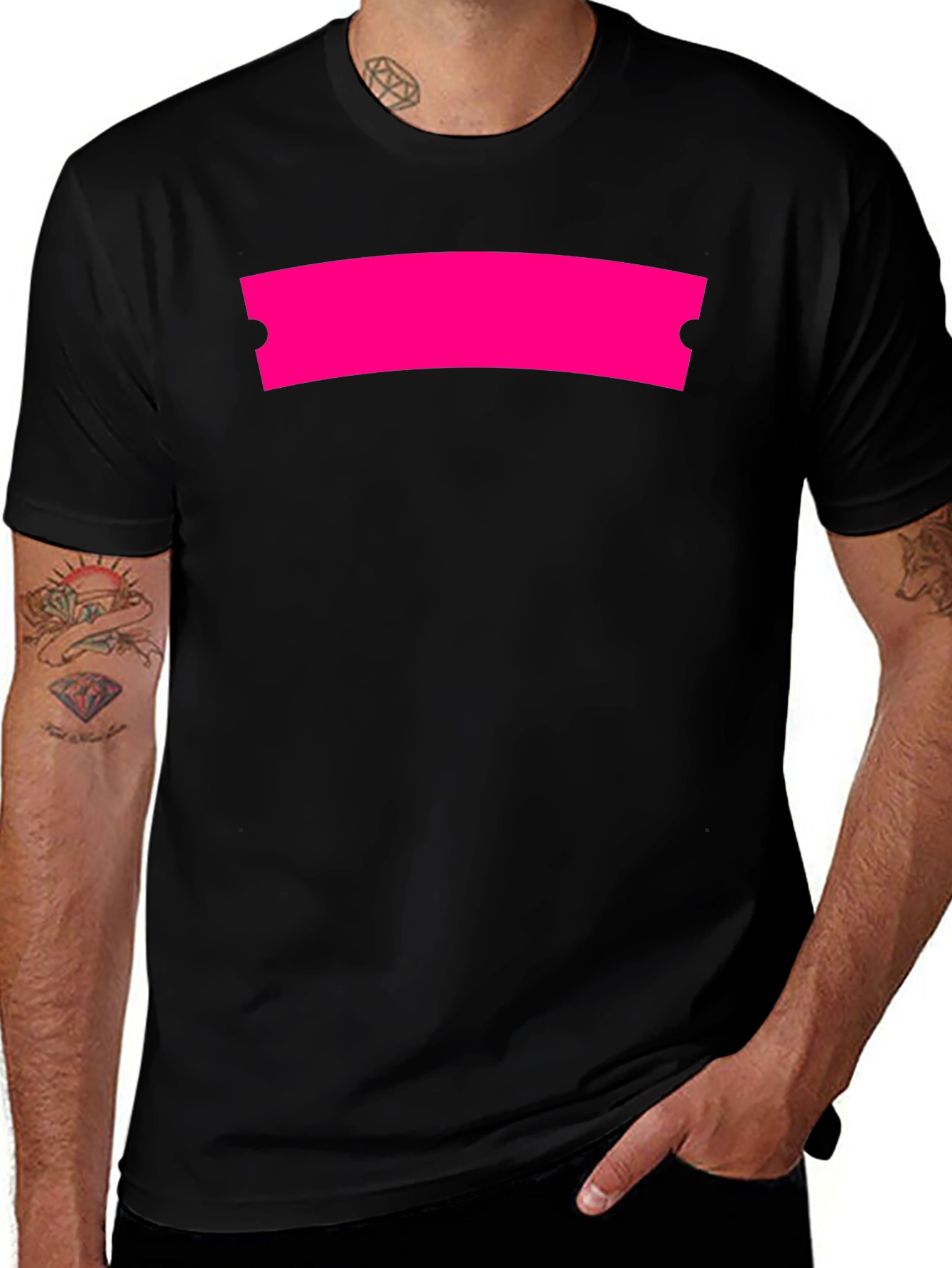 Modern Black Graphic Tee with Hot Pink Ticket