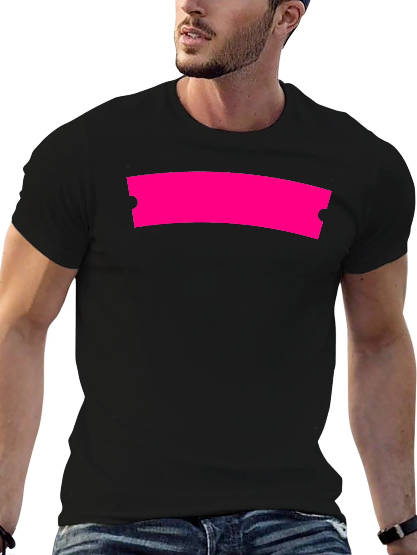 Modern Black Graphic Tee with Hot Pink Ticket