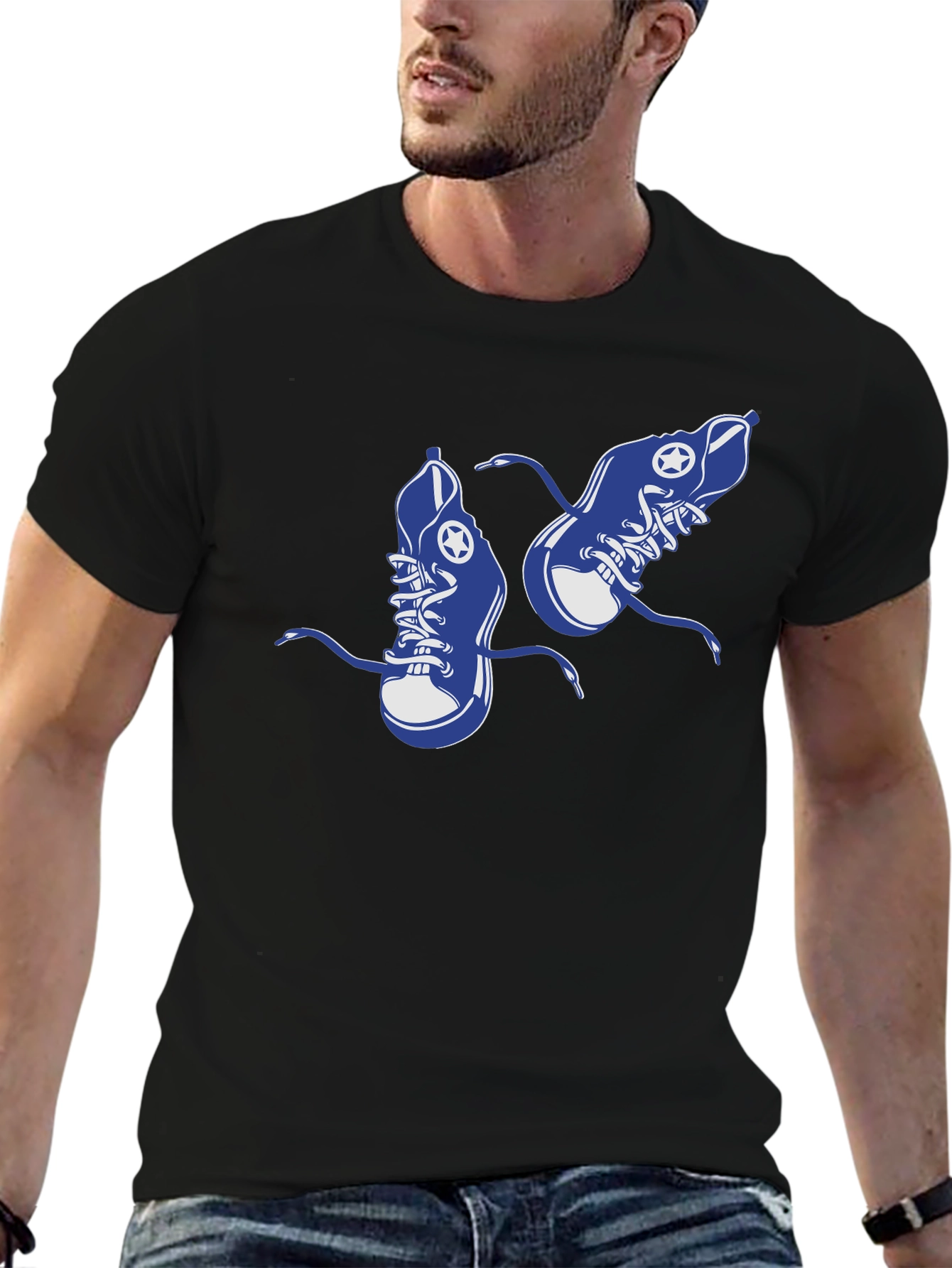 Novelty Shoe Print Black T-Shirt