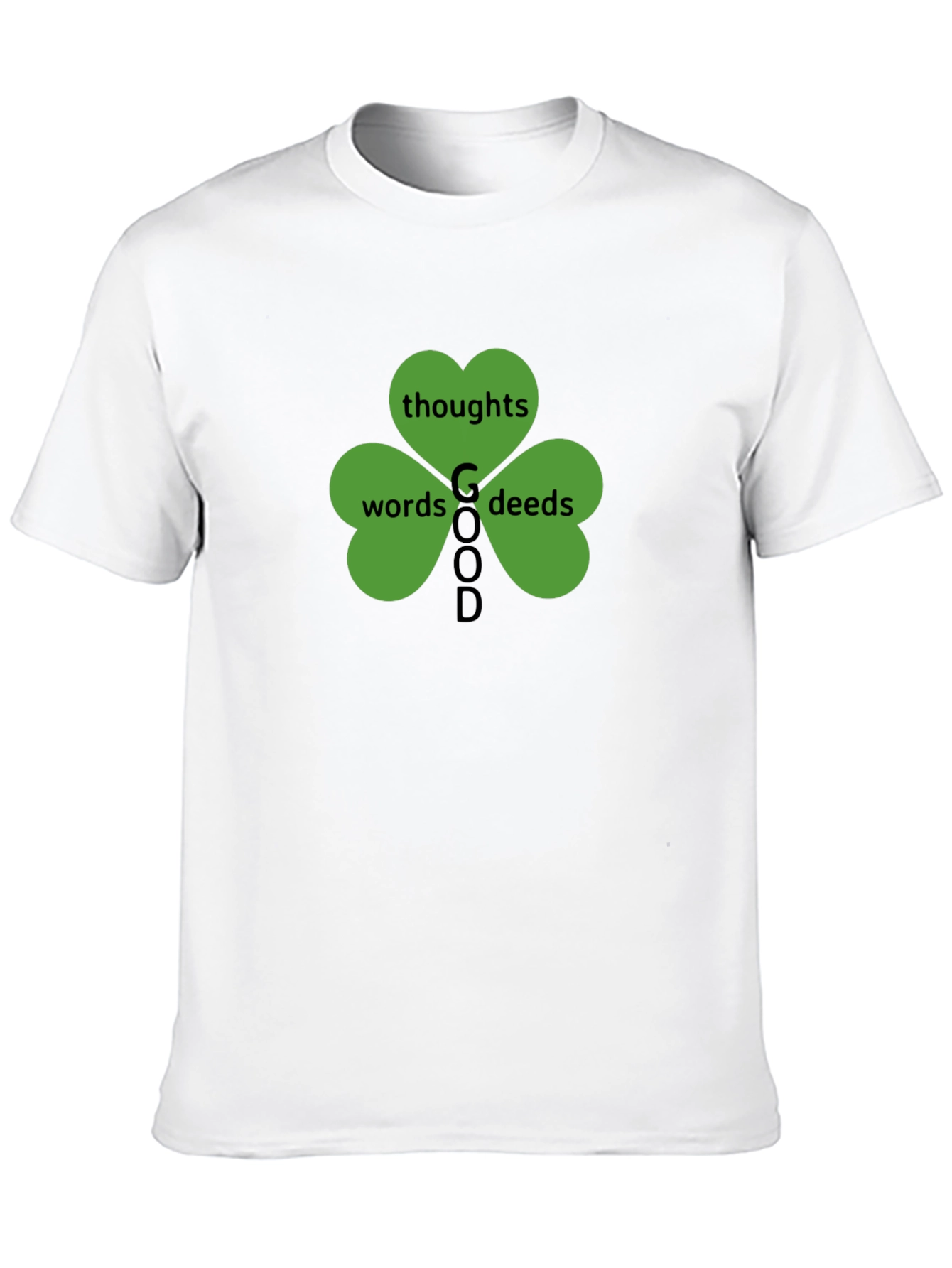 Good Thoughts Words Deeds Clover Black T-Shirt