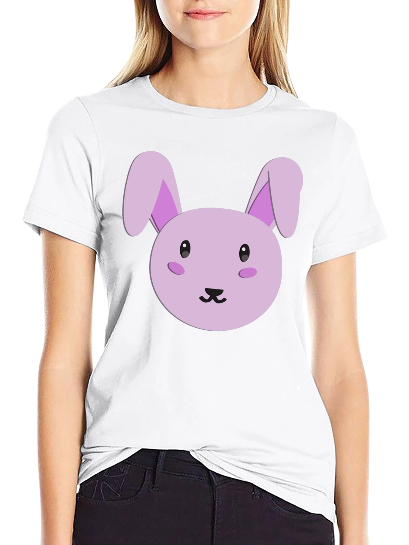 Cute Cartoon Bunny Graphic Tee - Black