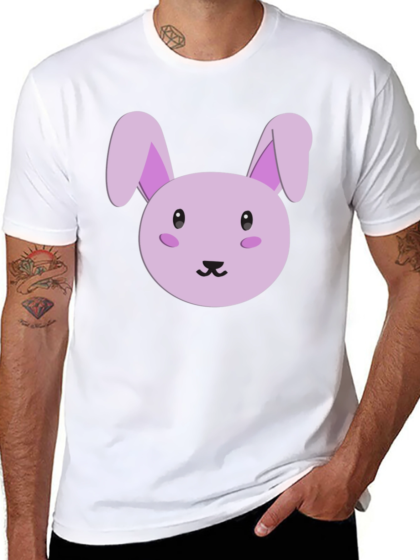 Cute Cartoon Bunny Graphic Tee - Black