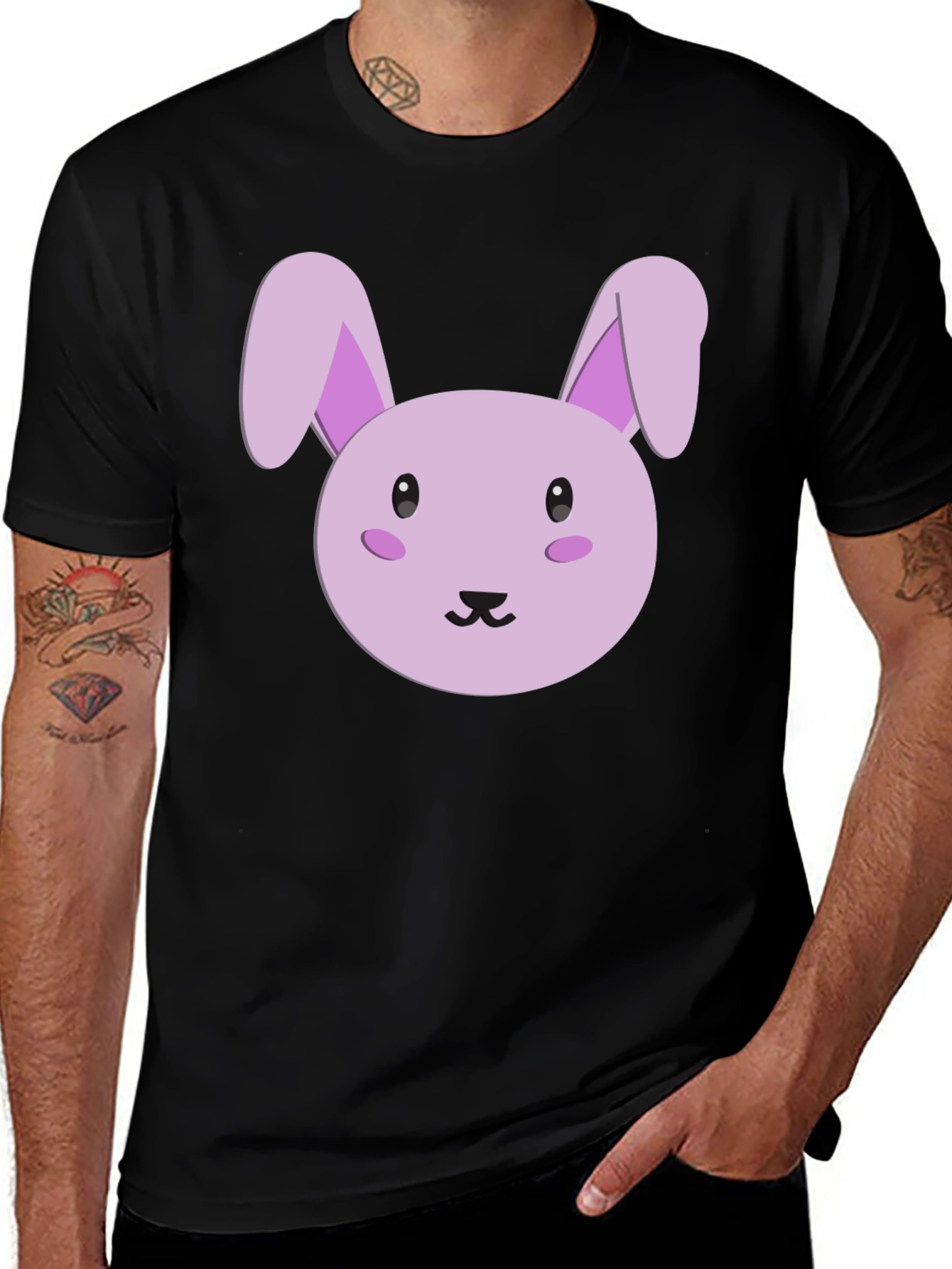 Cute Cartoon Bunny Graphic Tee - Black