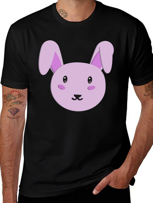Cute Cartoon Bunny Graphic Tee - Black