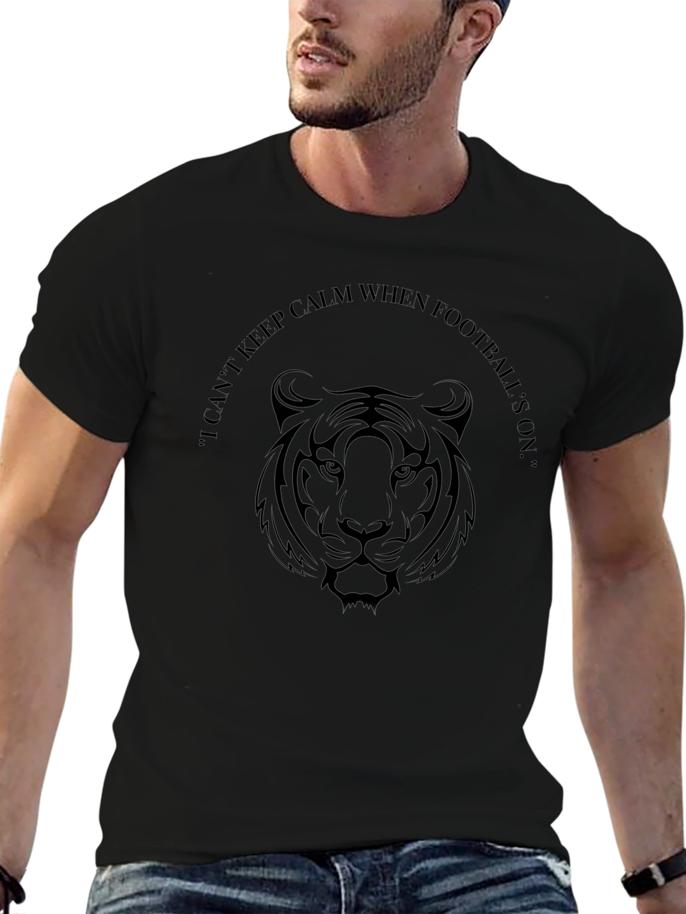 Mens Black Tiger Football T-Shirt