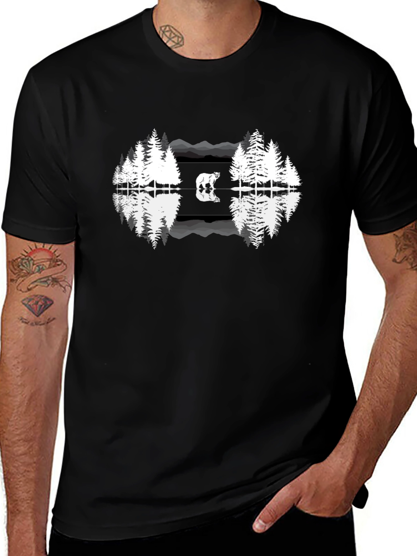 Nature Bear Reflection Graphic T-Shirt