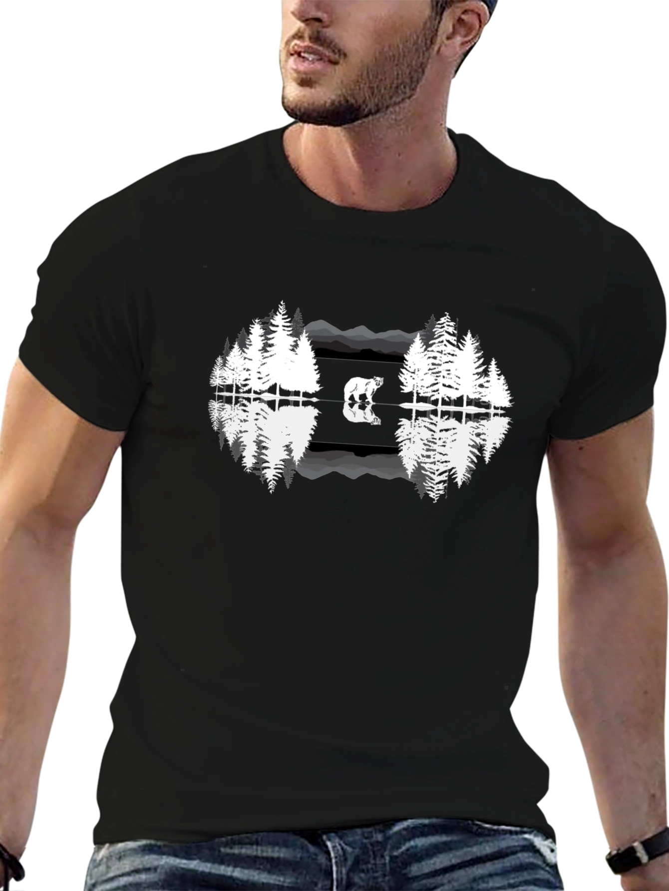 Nature Bear Reflection Graphic T-Shirt