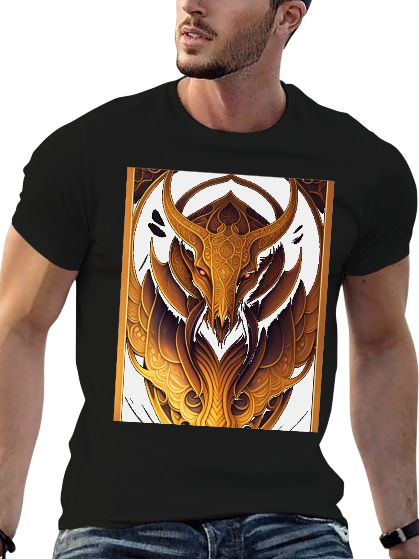 Golden Minotaur Graphic Black T-Shirt