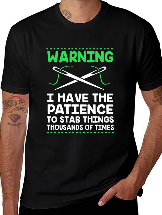 Warning: Patience to Stab T-Shirt - Sewing Humor