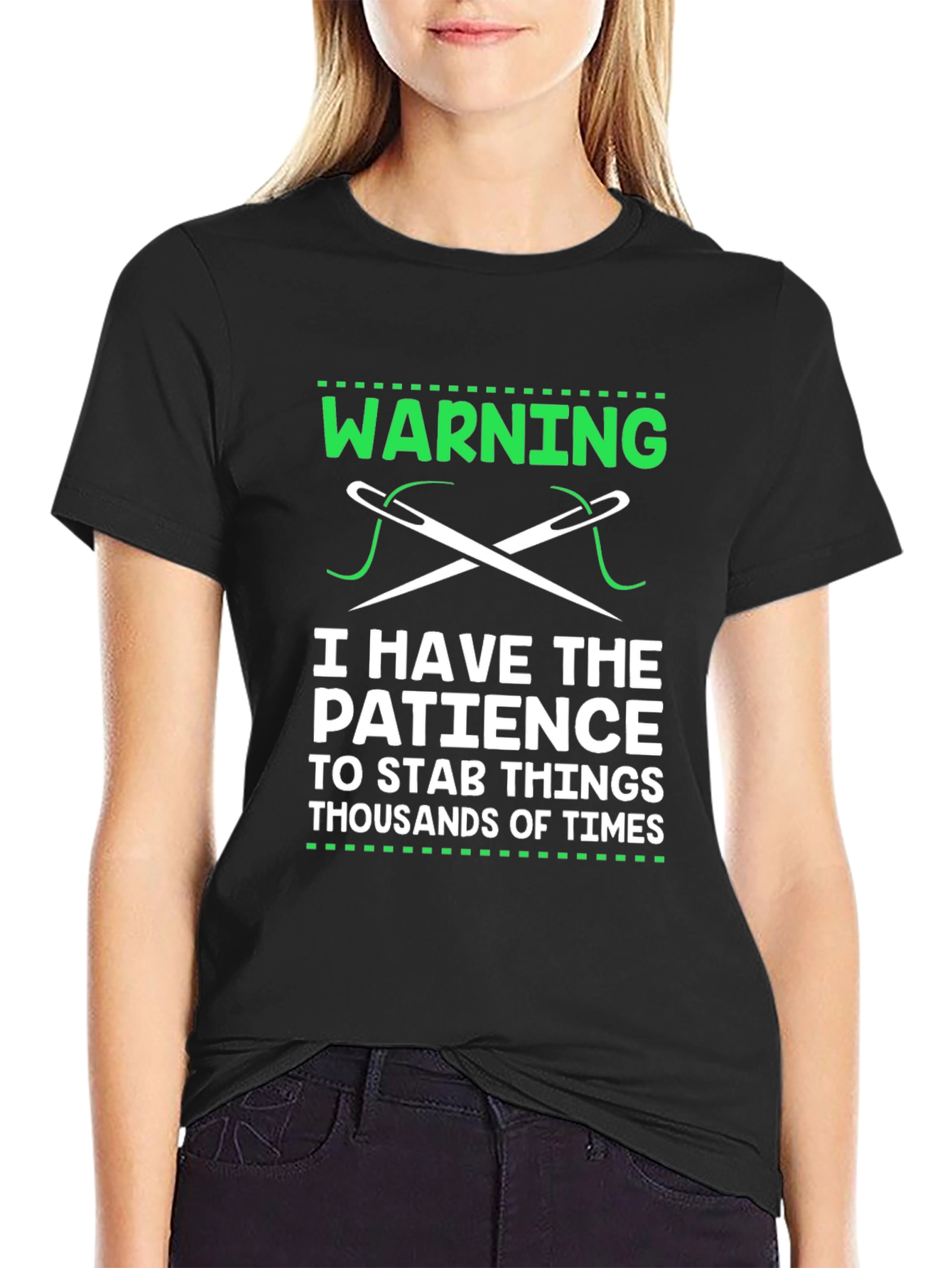 Warning: Patience to Stab T-Shirt - Sewing Humor