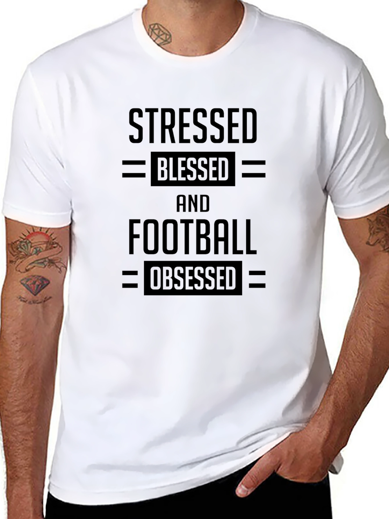 Stressed Blessed Football Obsessed Black T-Shirt
