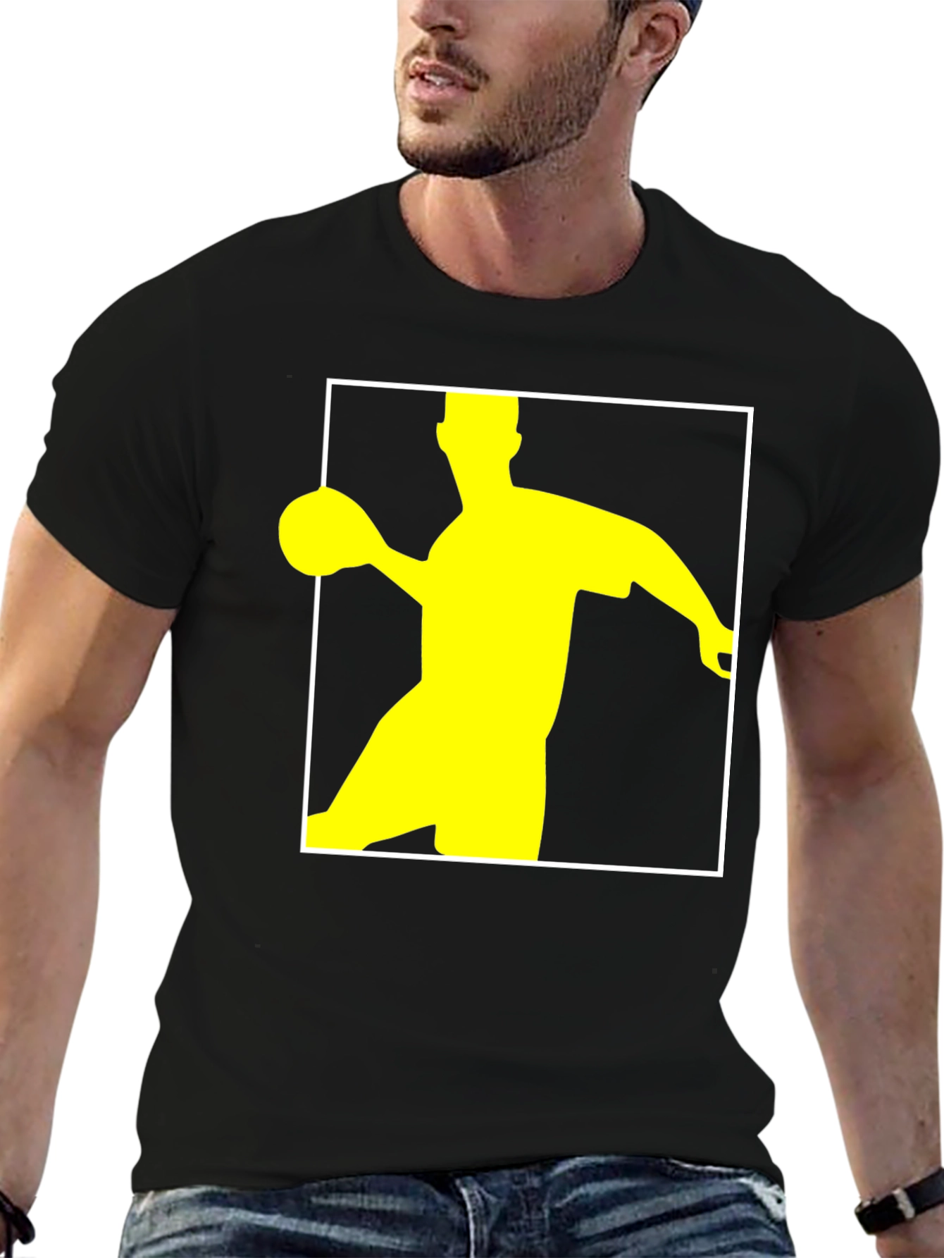 Handball Player Graphic T-Shirt - Black