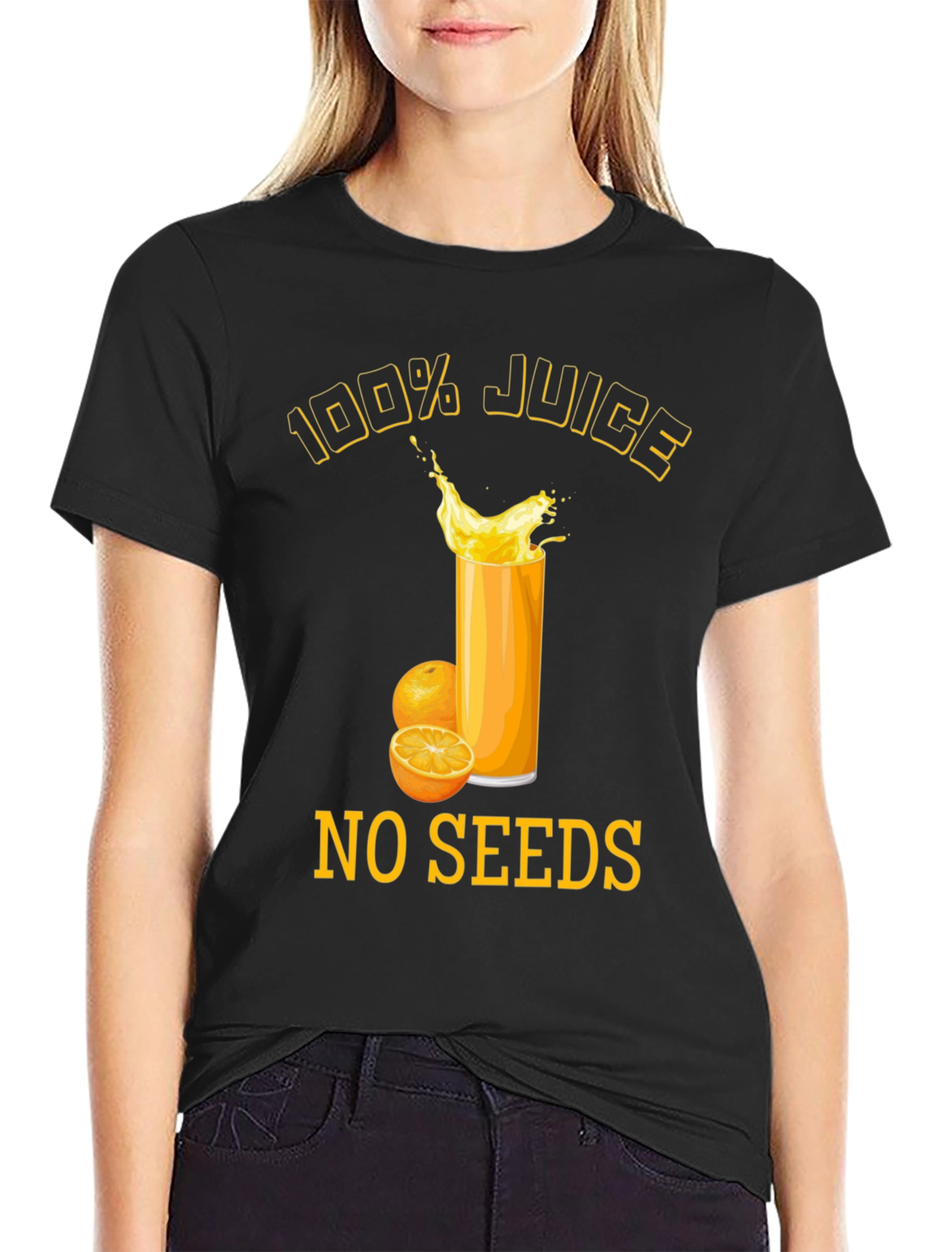 100% Juice No Seeds T-Shirt Black Cotton Blend