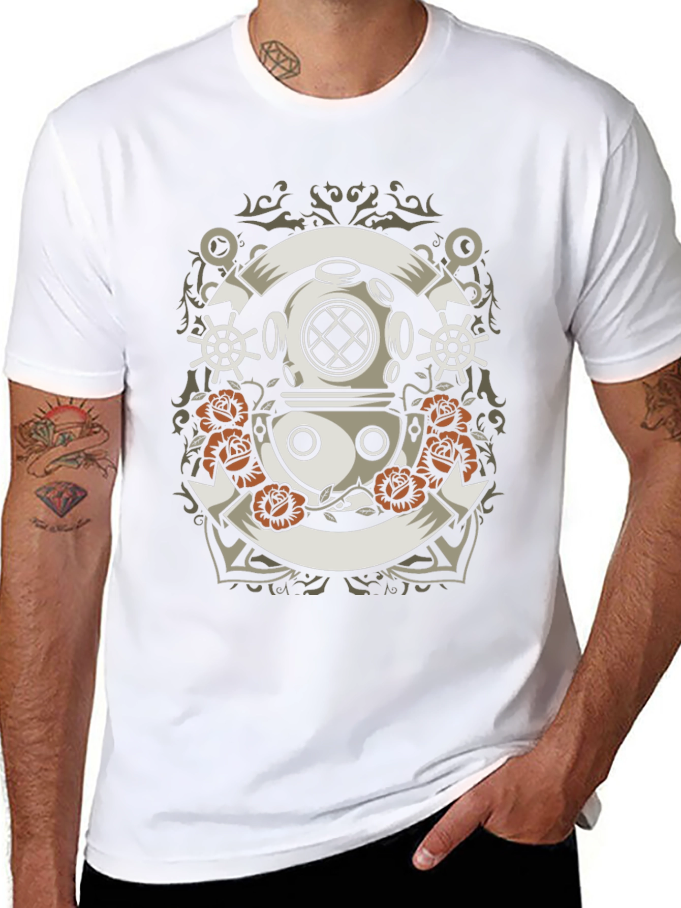 Nautical Diver Helmet Graphic T-Shirt