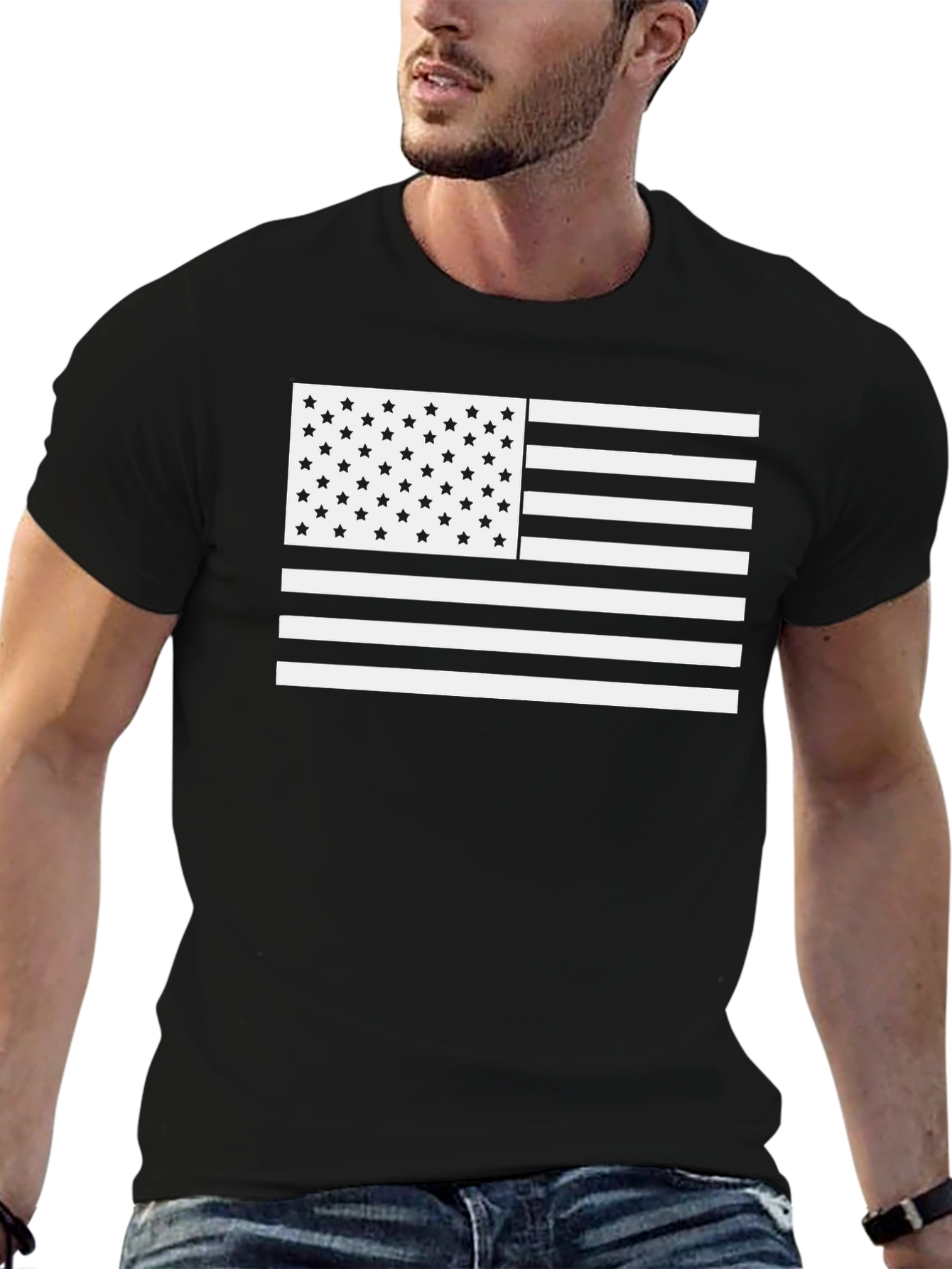 American Flag T-Shirt - Black & White USA Pride