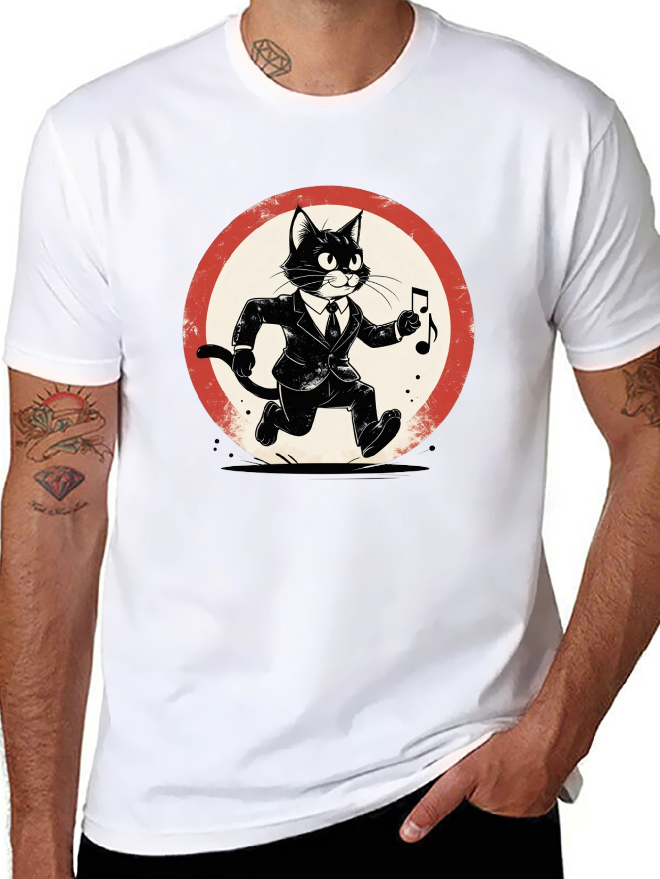 Cool Cat Jazz Musician Black T-Shirt