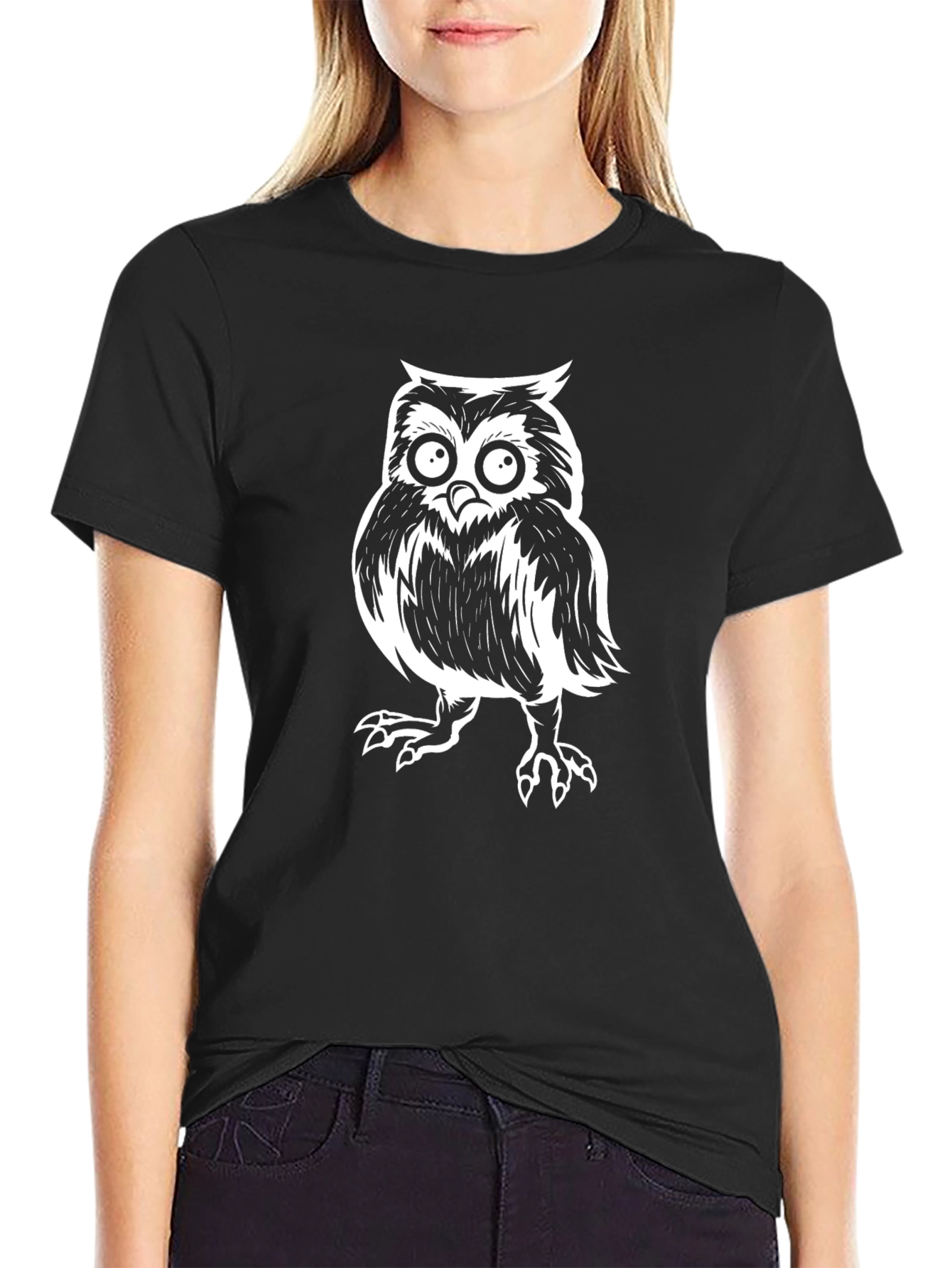 Owl Graphic Tee - Cool Black Cotton T-Shirt
