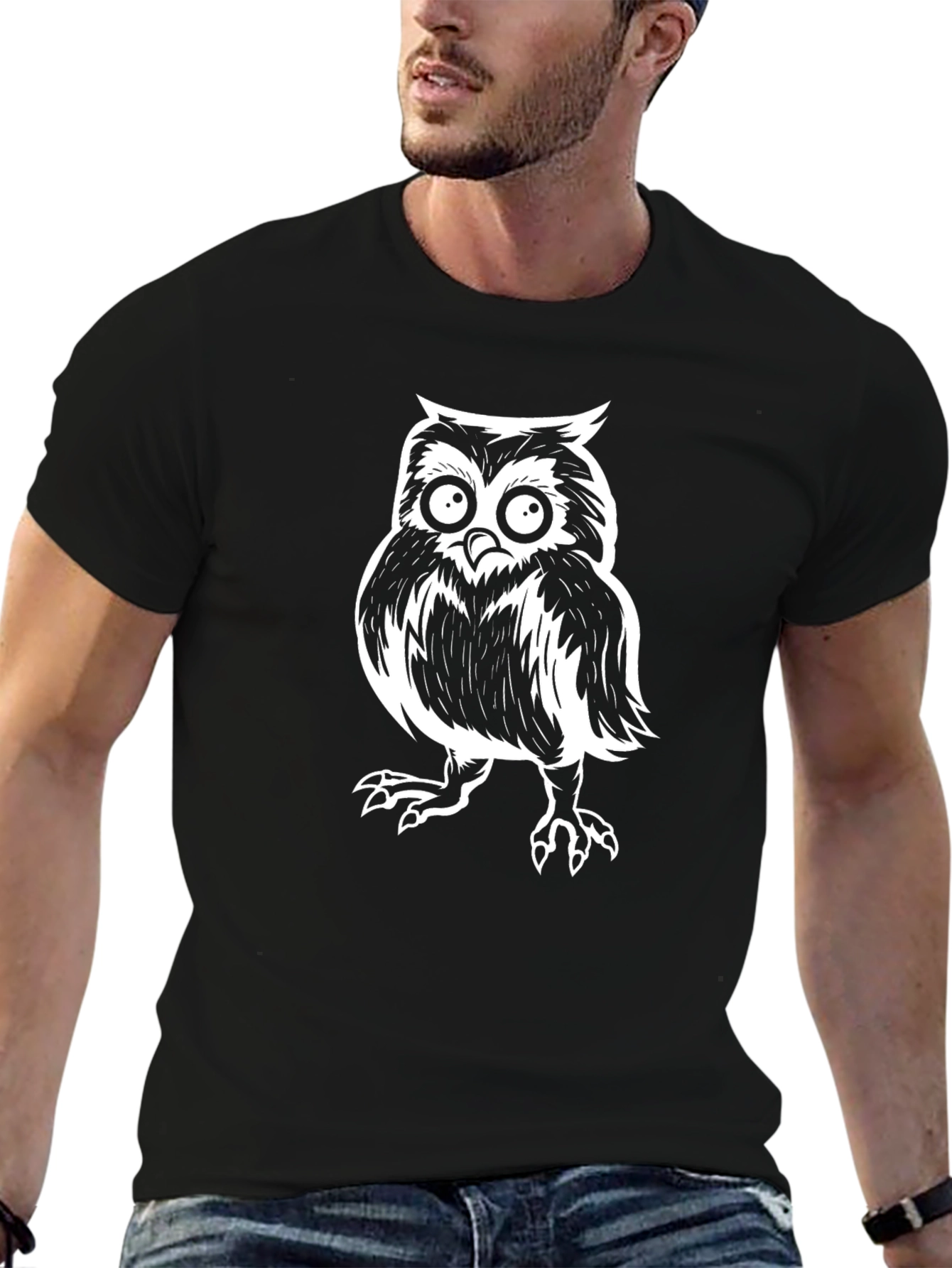 Owl Graphic Tee - Cool Black Cotton T-Shirt