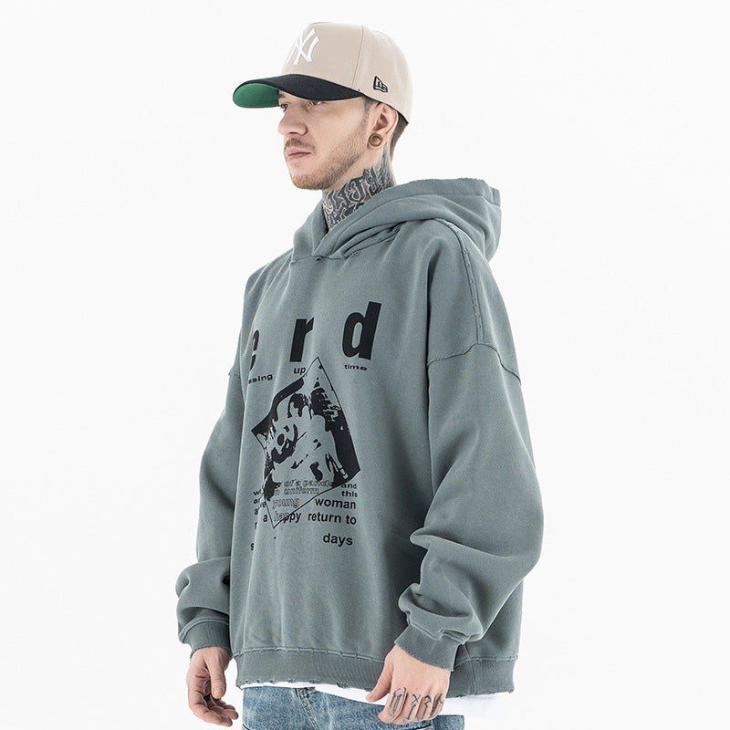 Men's Clothing Melancholic Rich Second Generation Printed Fleece Retro Hooded Sweatshirt