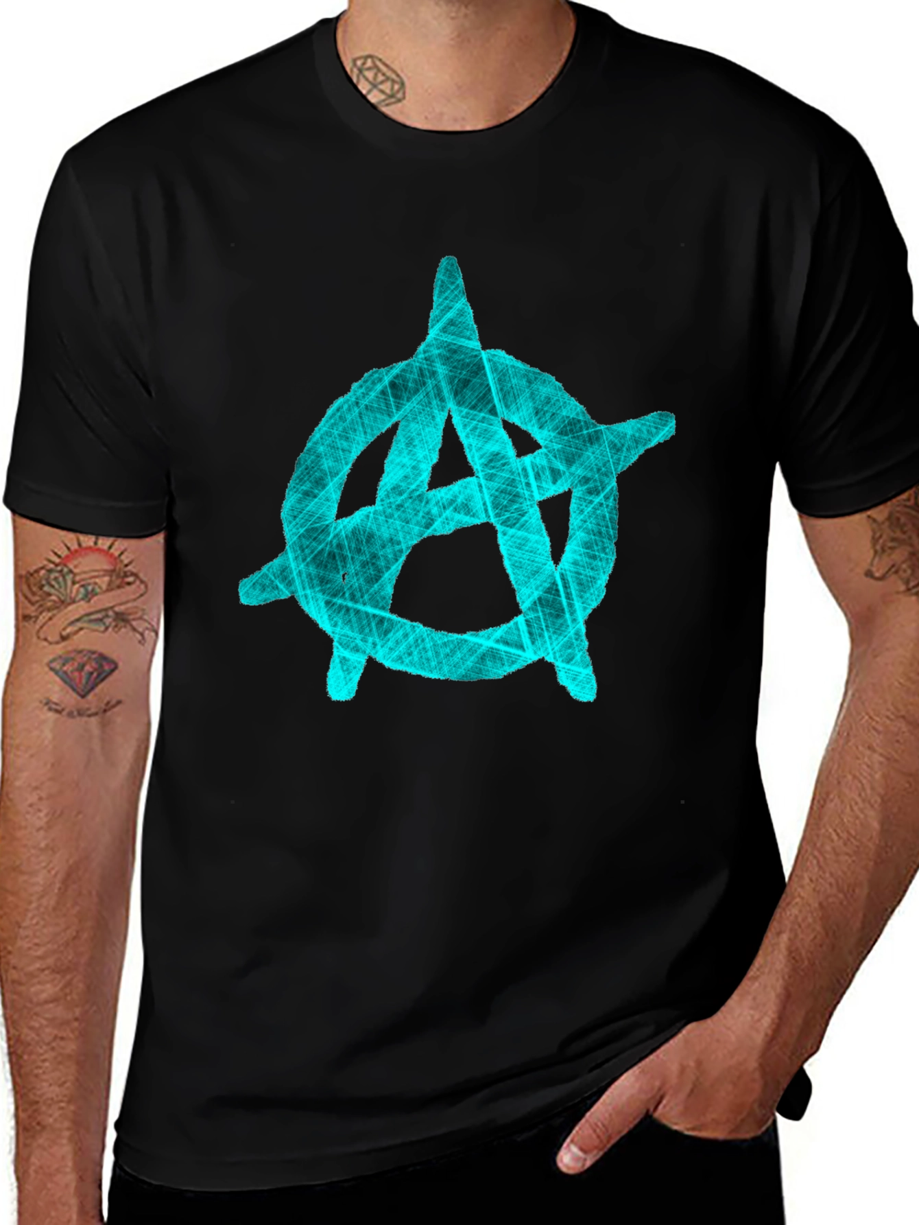 Anarchy Symbol Graphic T-Shirt - Black Crew Neck