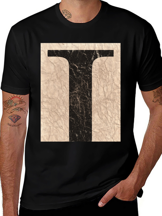 Vintage Letter T Graphic Print Mens T-Shirt