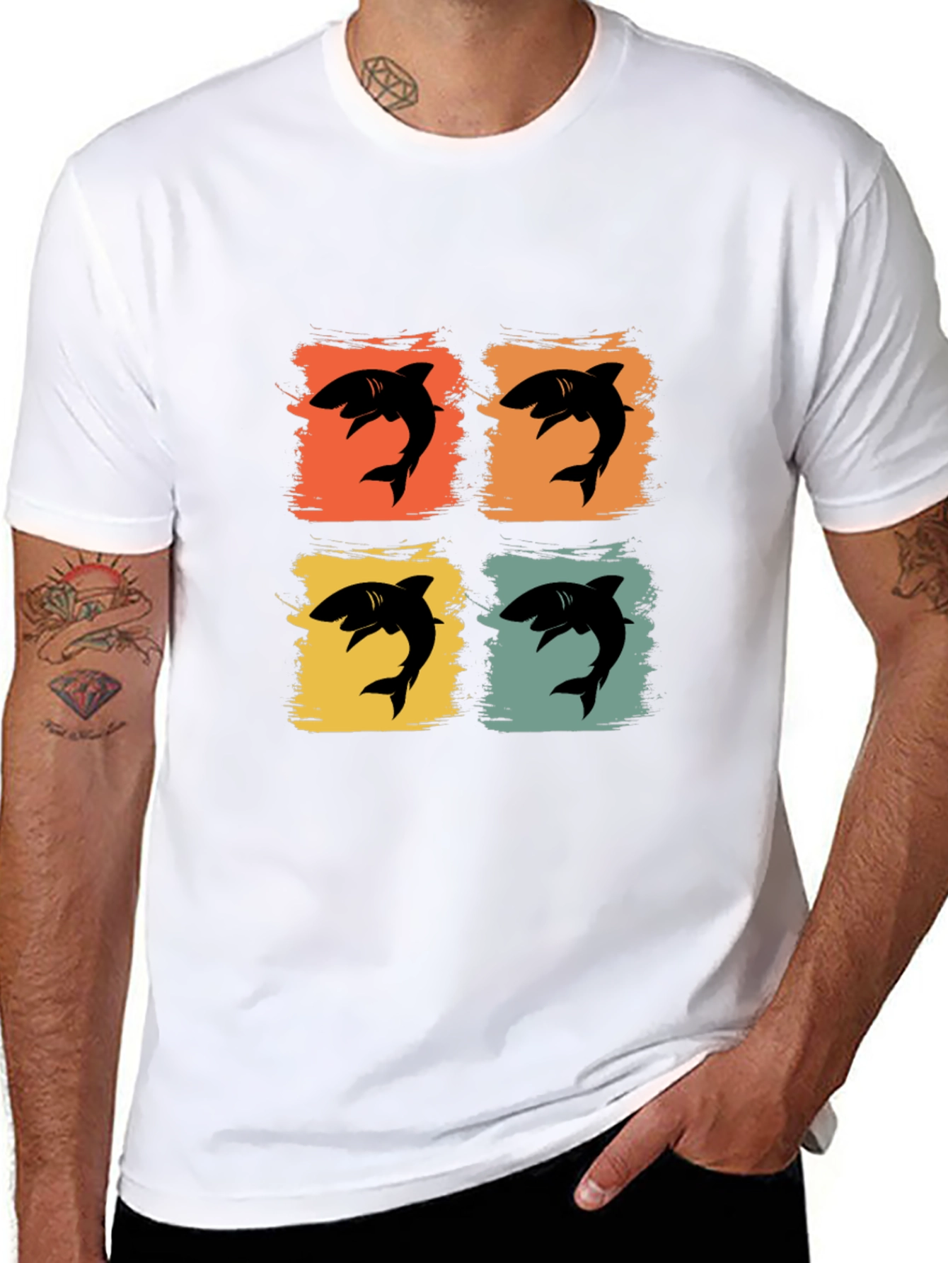 Retro Shark T-Shirt - Four Graphic Pop Art Design