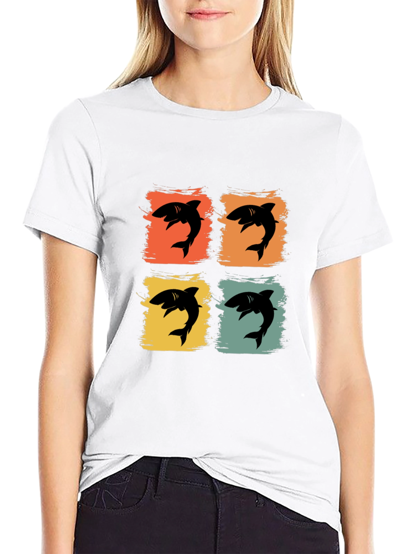 Retro Shark T-Shirt - Four Graphic Pop Art Design