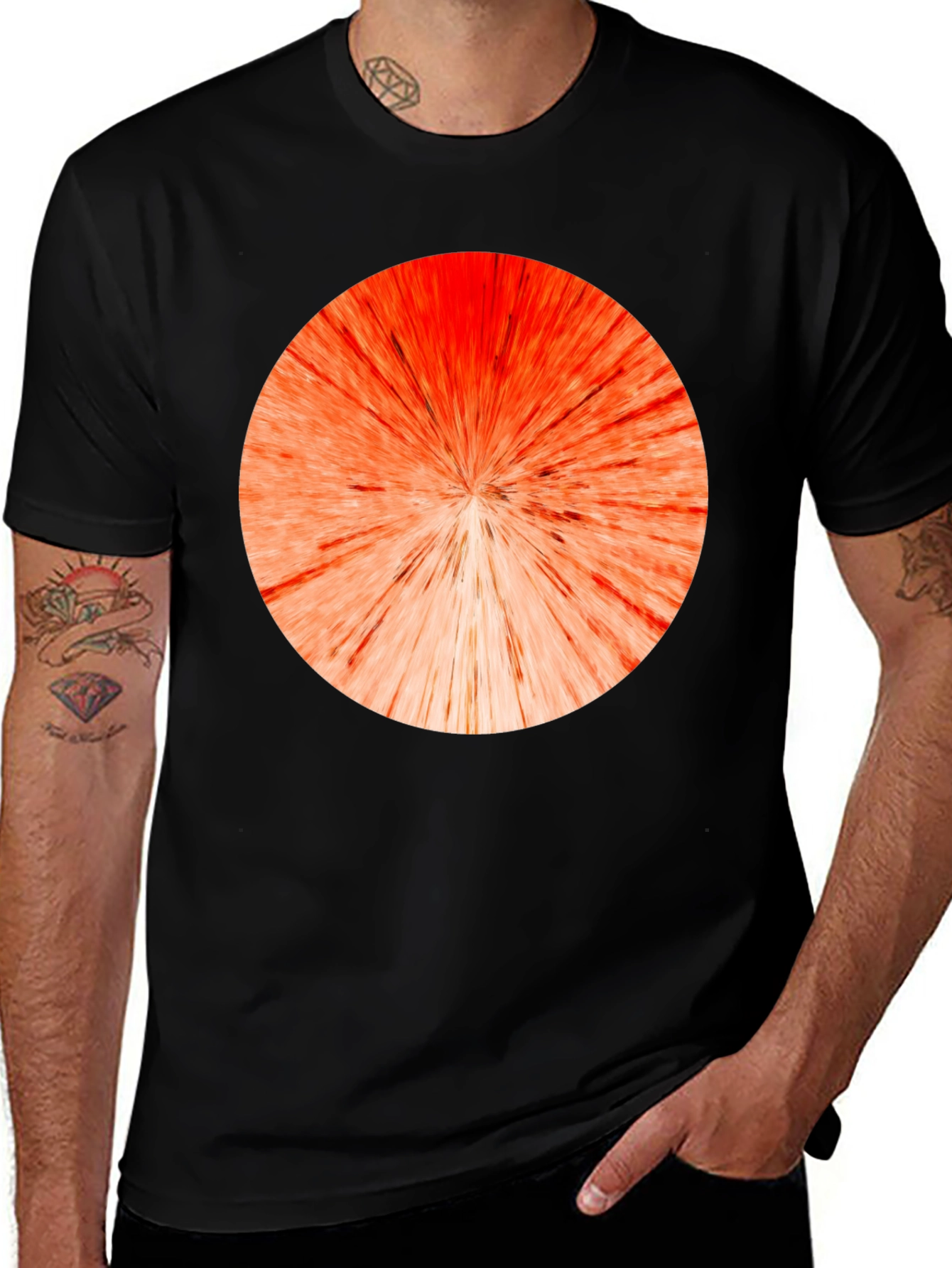 Black T-Shirt with Fiery Sunburst Graphic