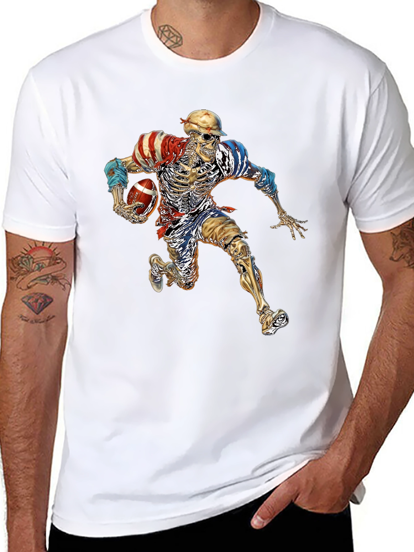 Skeleton Football Player Graphic Tee