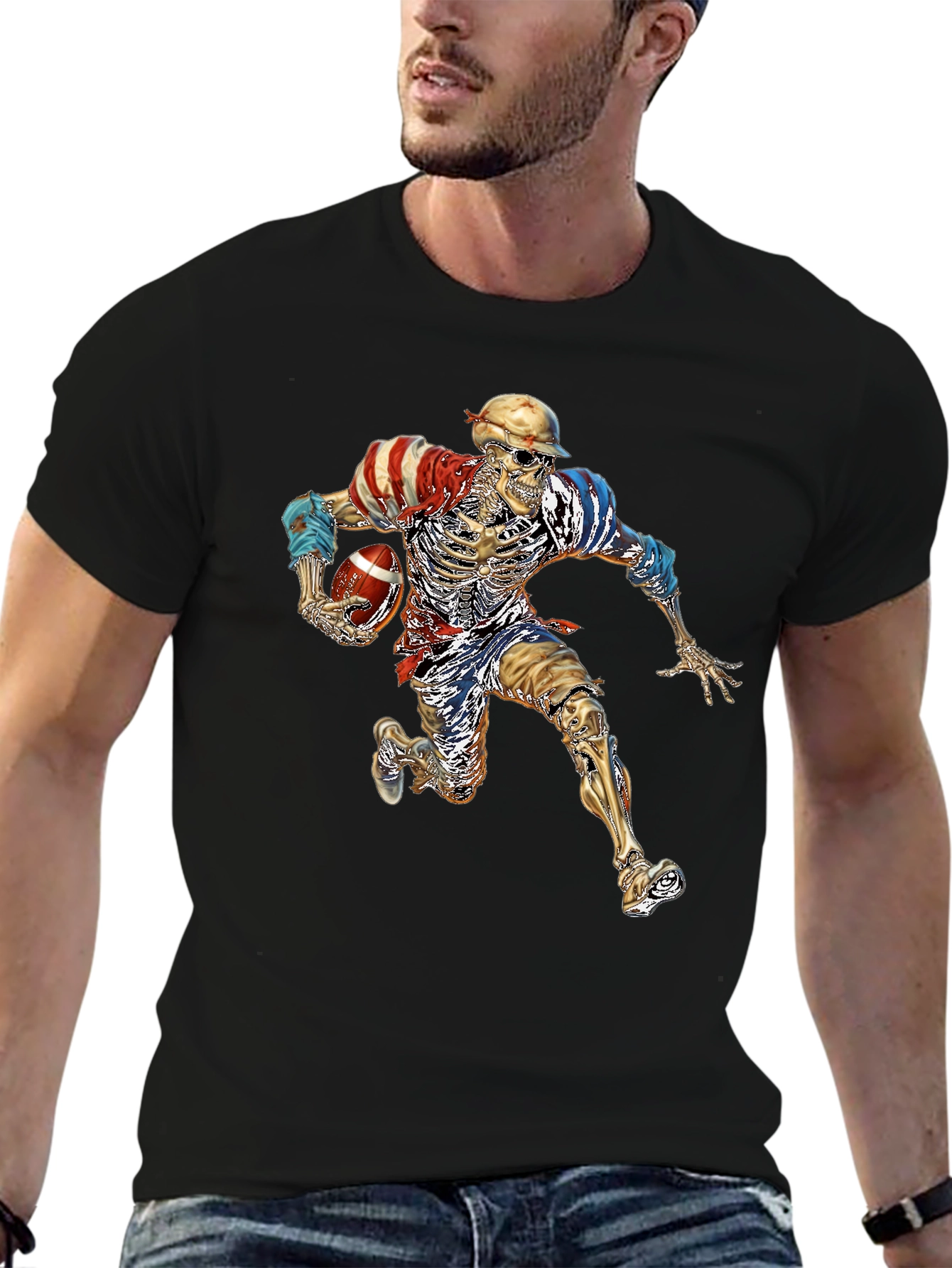 Skeleton Football Player Graphic Tee