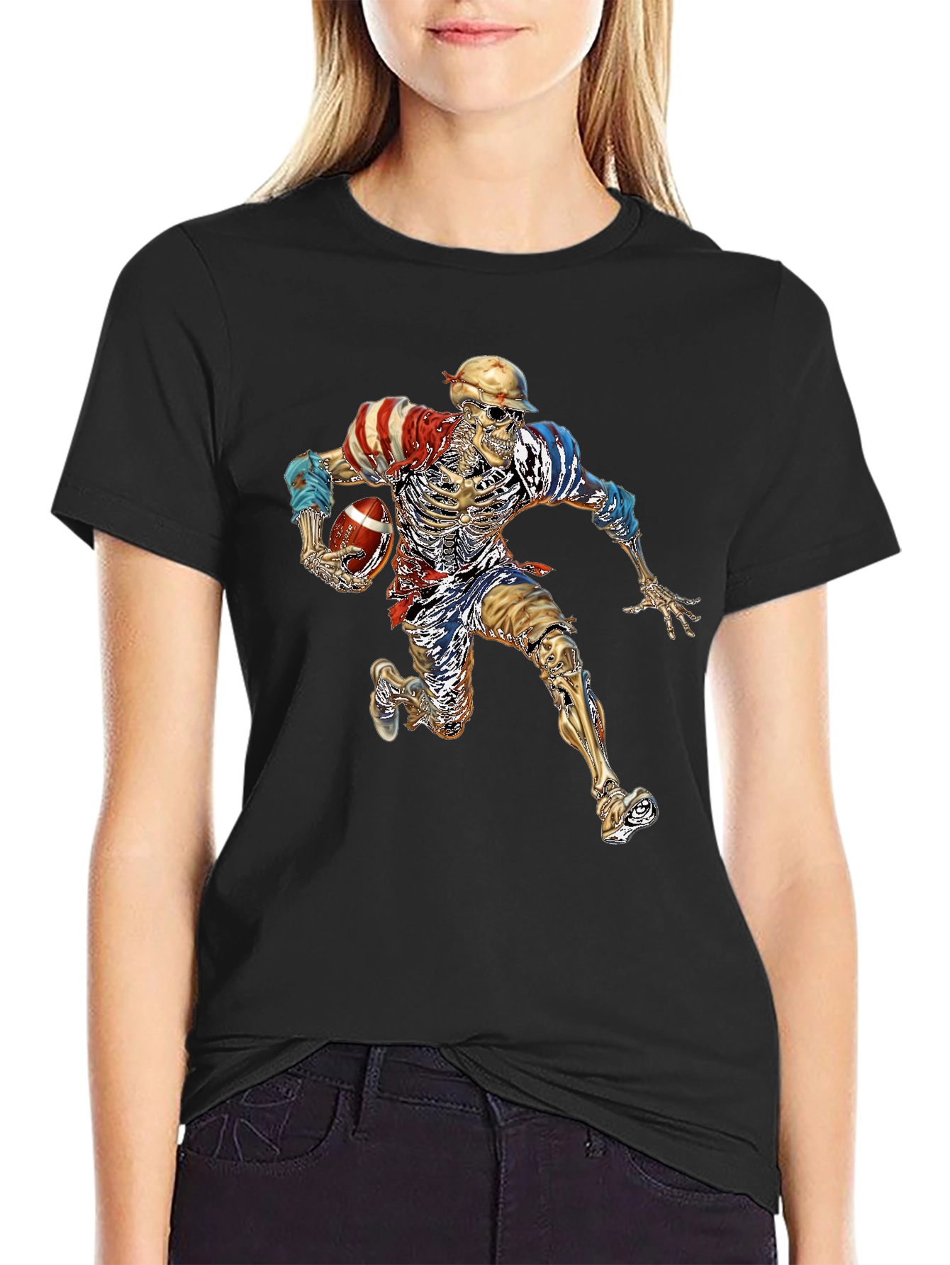 Skeleton Football Player Graphic Tee