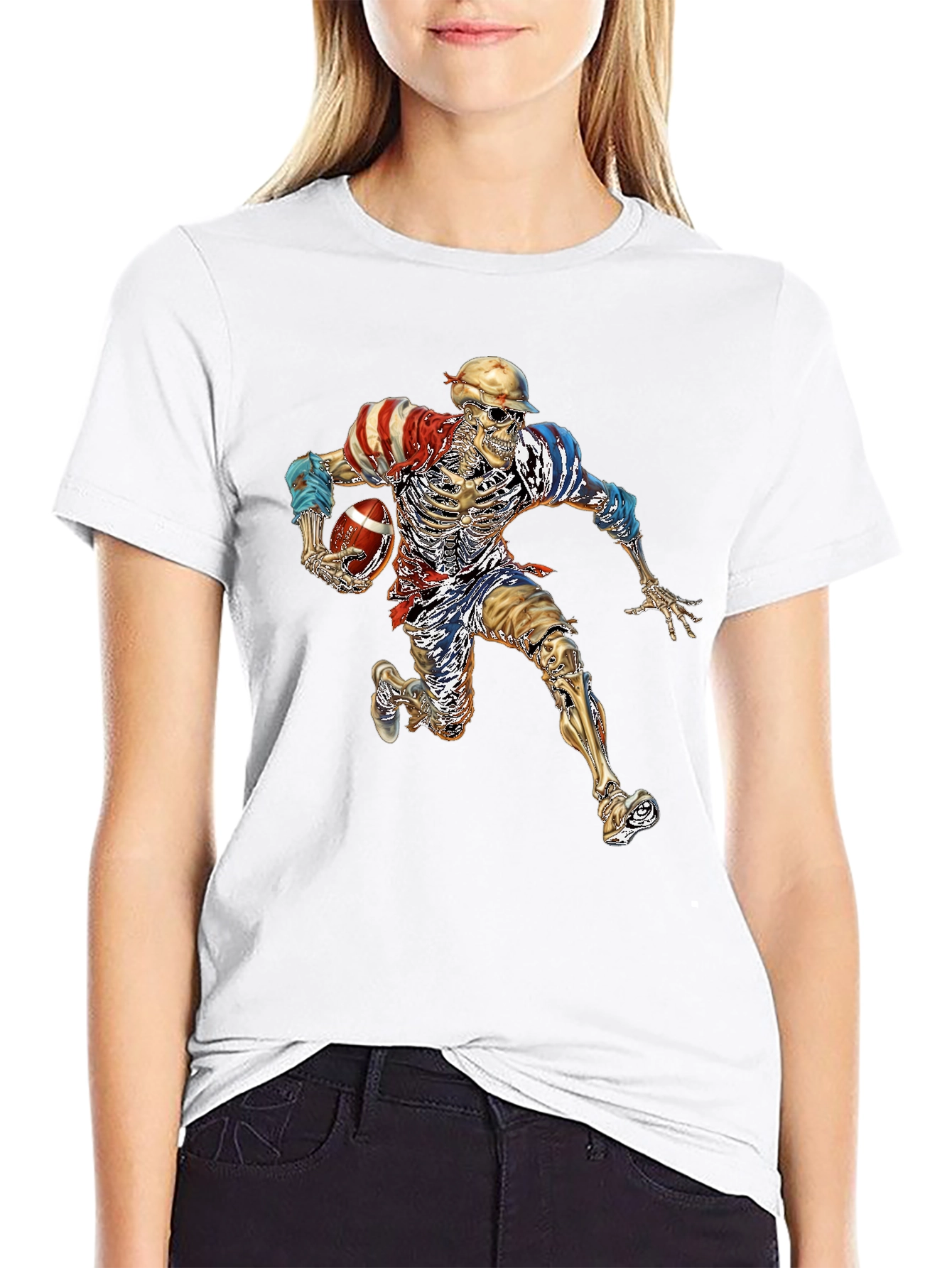 Skeleton Football Player Graphic Tee