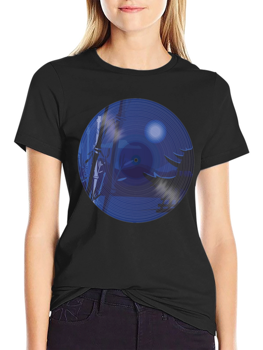 Blue Vinyl Record Forest Scene Graphic T-Shirt