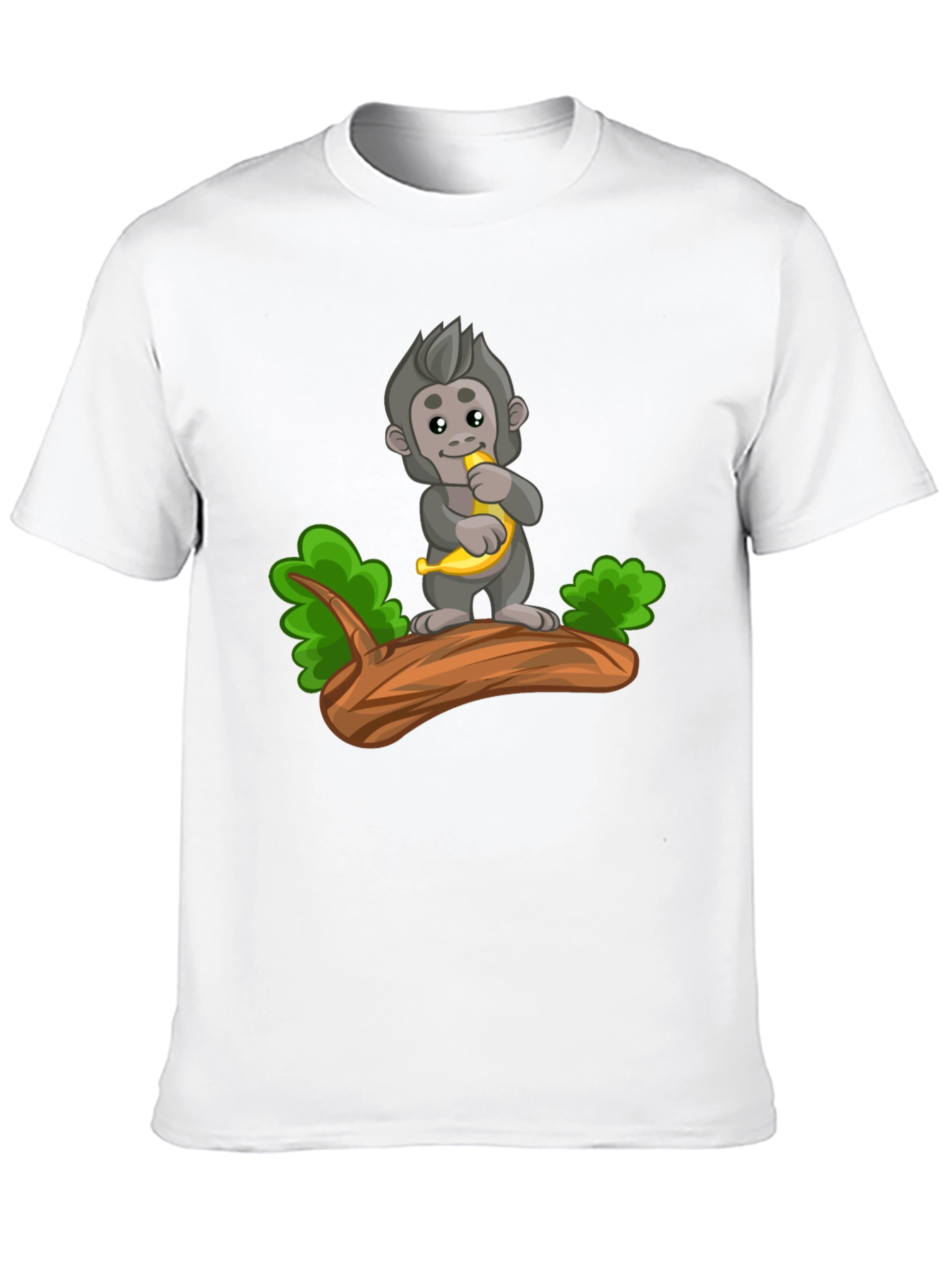 Monkey Banana Cartoon Black T-Shirt