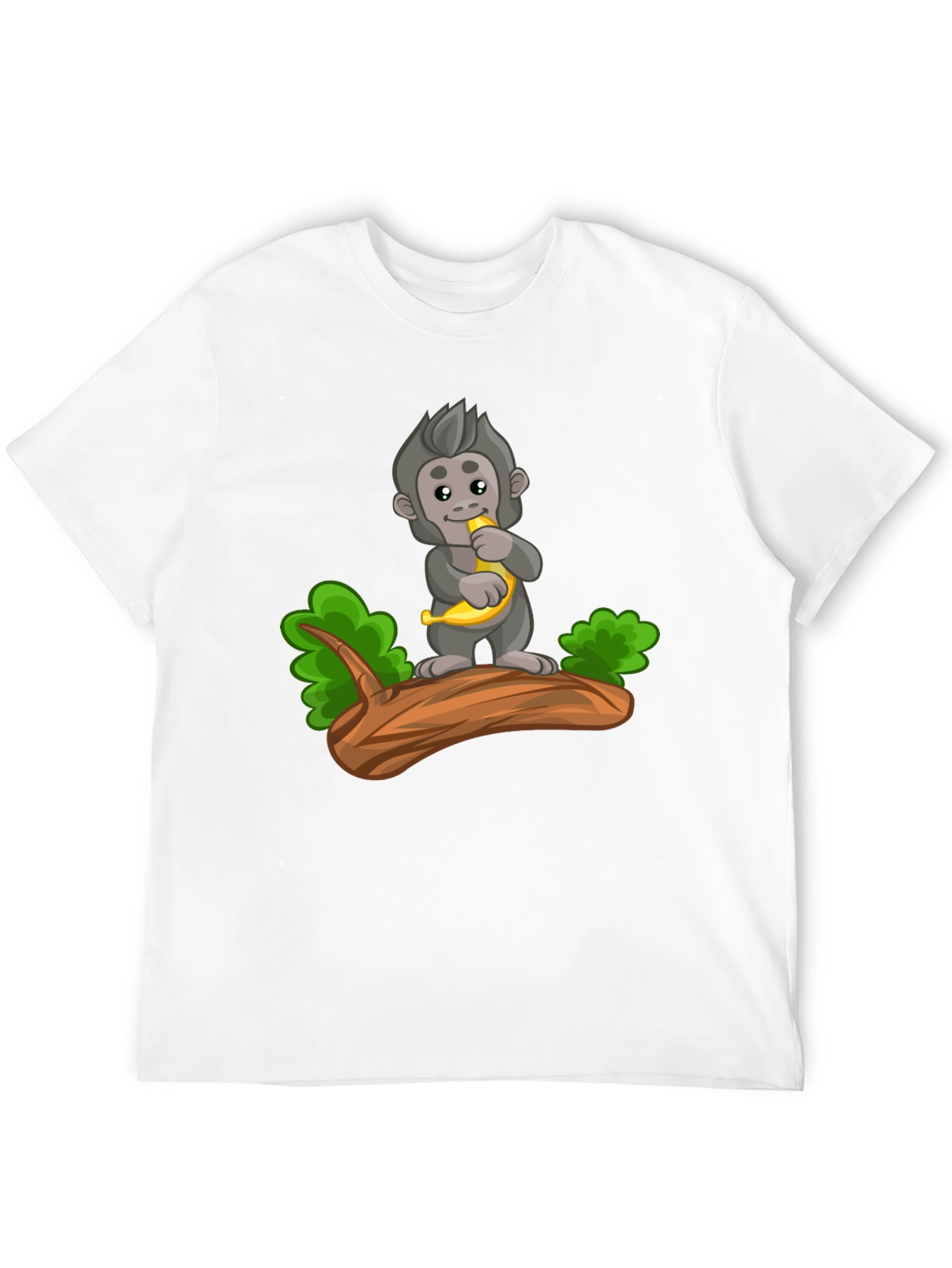 Monkey Banana Cartoon Black T-Shirt
