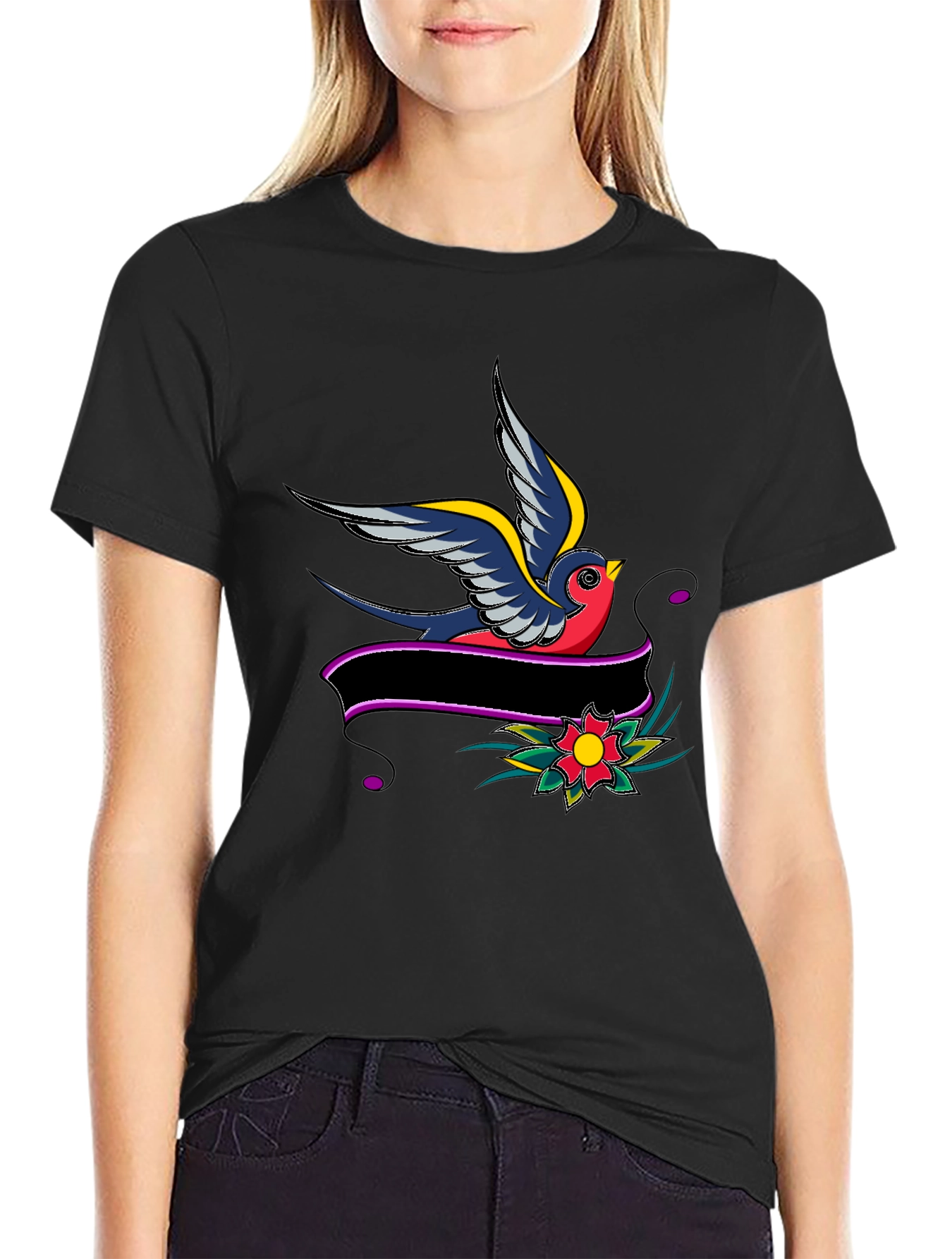 Swallow & Banner Graphic Black T-Shirt