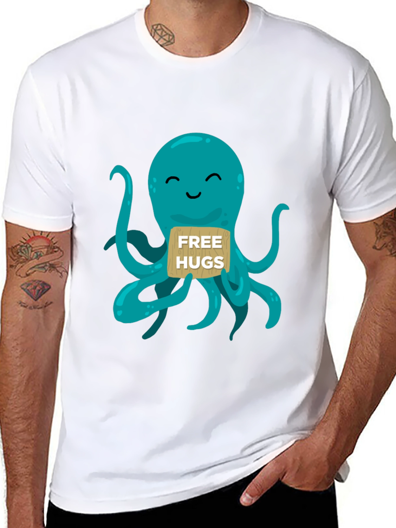 Free Hugs Octopus Graphic T-Shirt - Cute & Comfy!