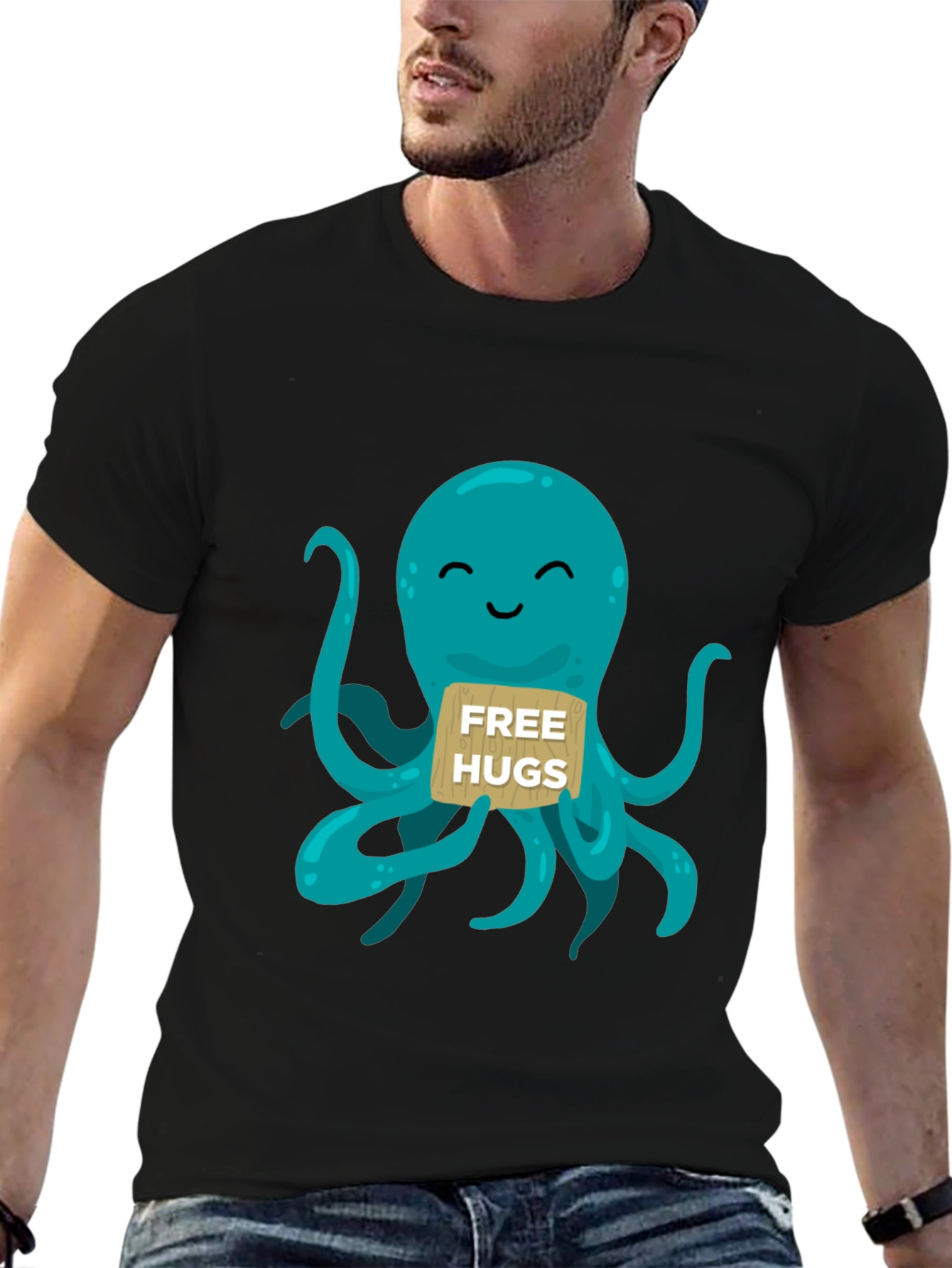 Free Hugs Octopus Graphic T-Shirt - Cute & Comfy!