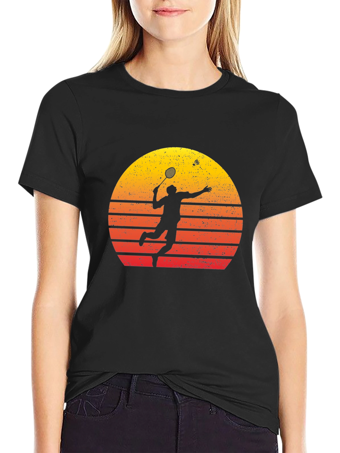 Retro Badminton Player Graphic Tee