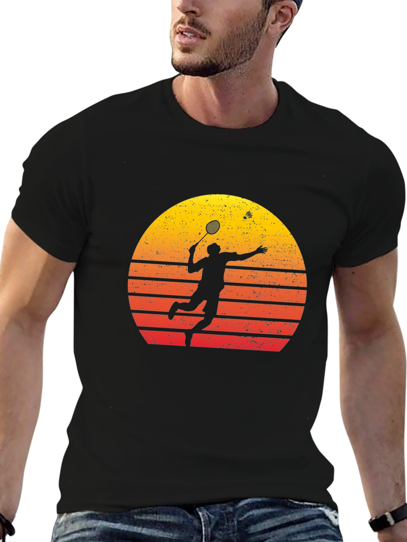 Retro Badminton Player Graphic Tee