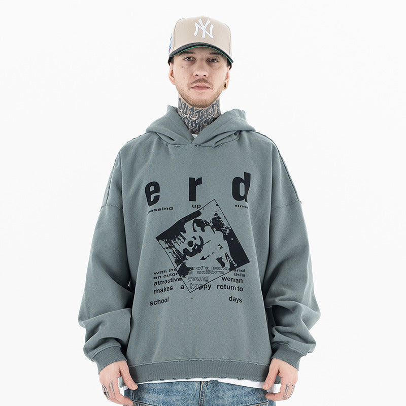 Men's Clothing Melancholic Rich Second Generation Printed Fleece Retro Hooded Sweatshirt